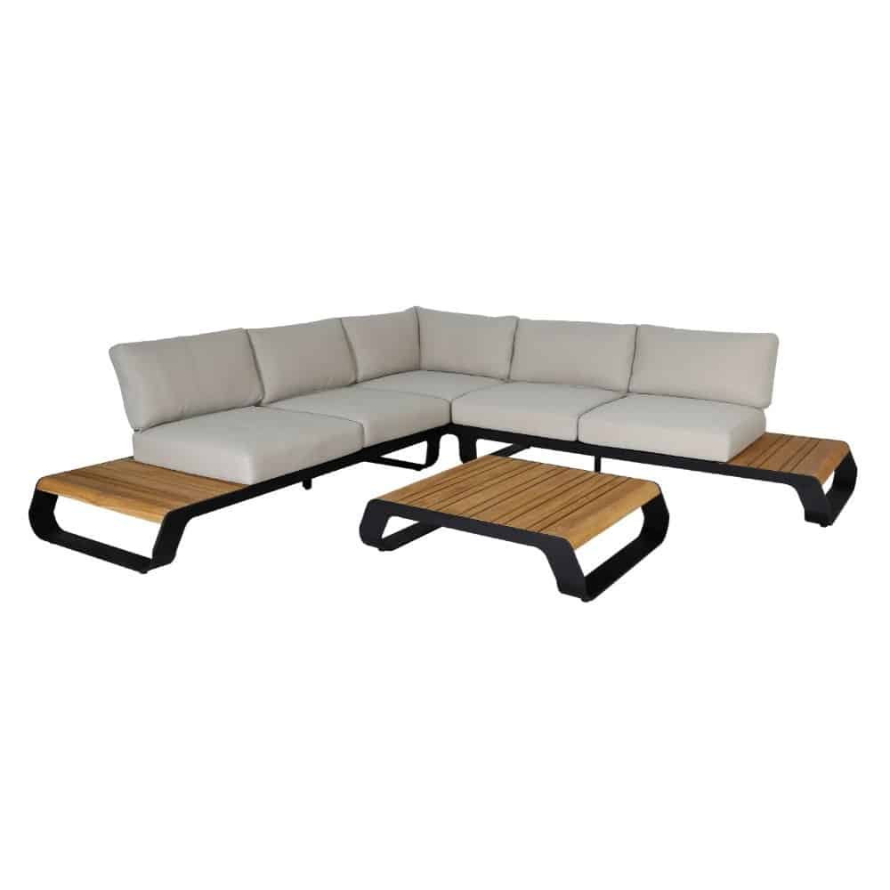 Palm Springs hoek loungeset 4-delig | aluminium + hardhout | 267x267cm | taupe + Light Teaklook