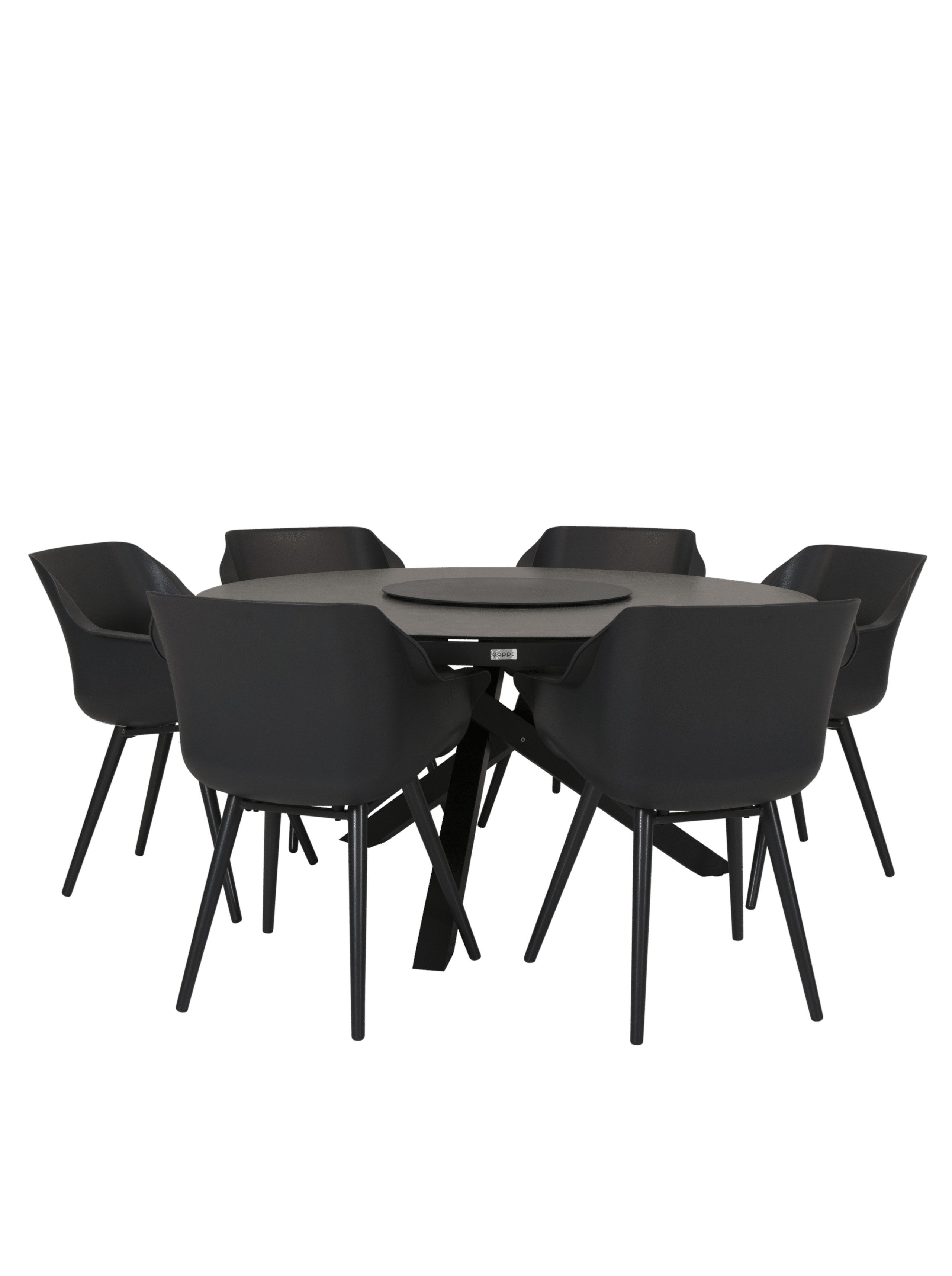 Perth tafel 150 rond Antraciet met tuinstoel Sophie Studio