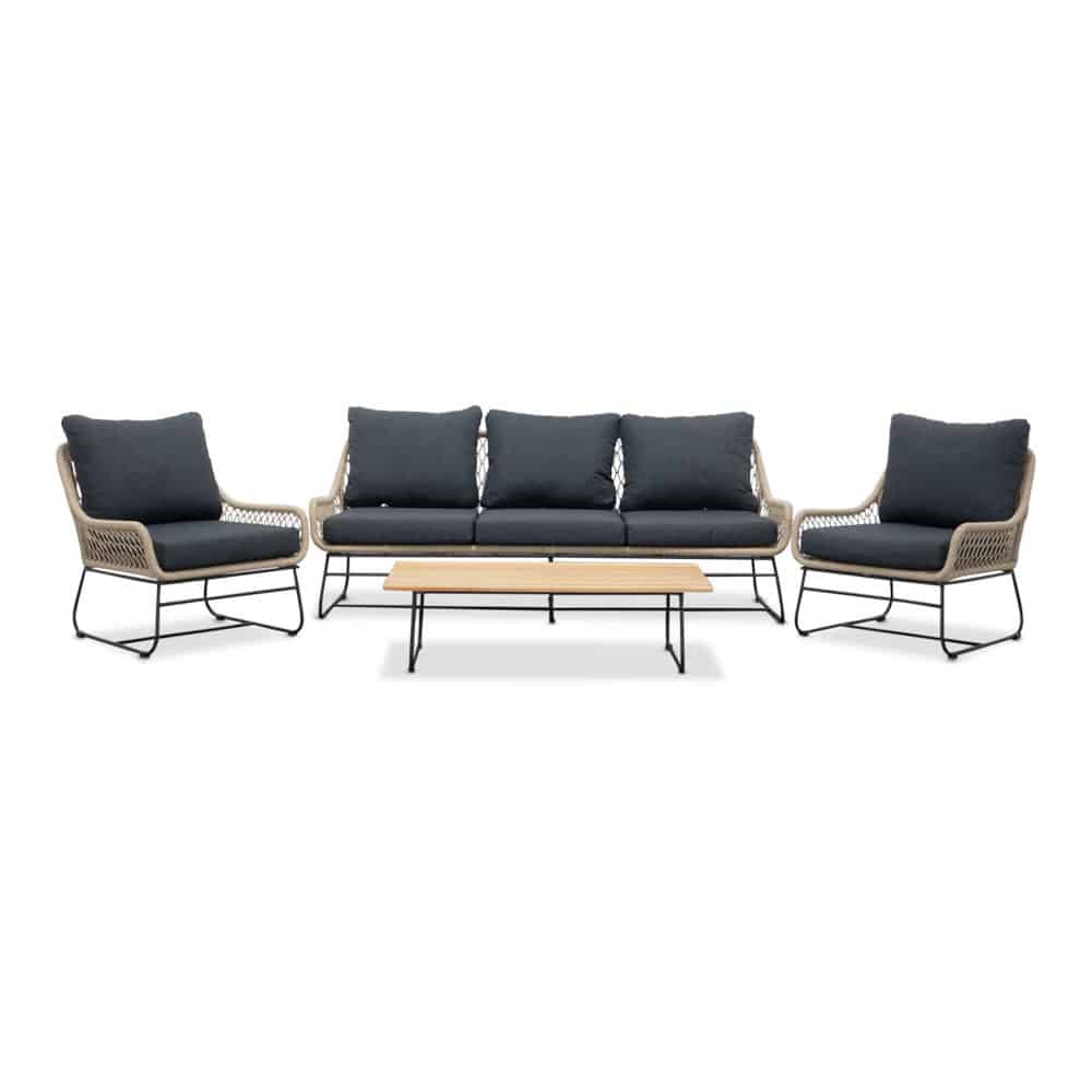 Portofino stoel-bank loungeset 4-delig | aluminium + teakhout | zand