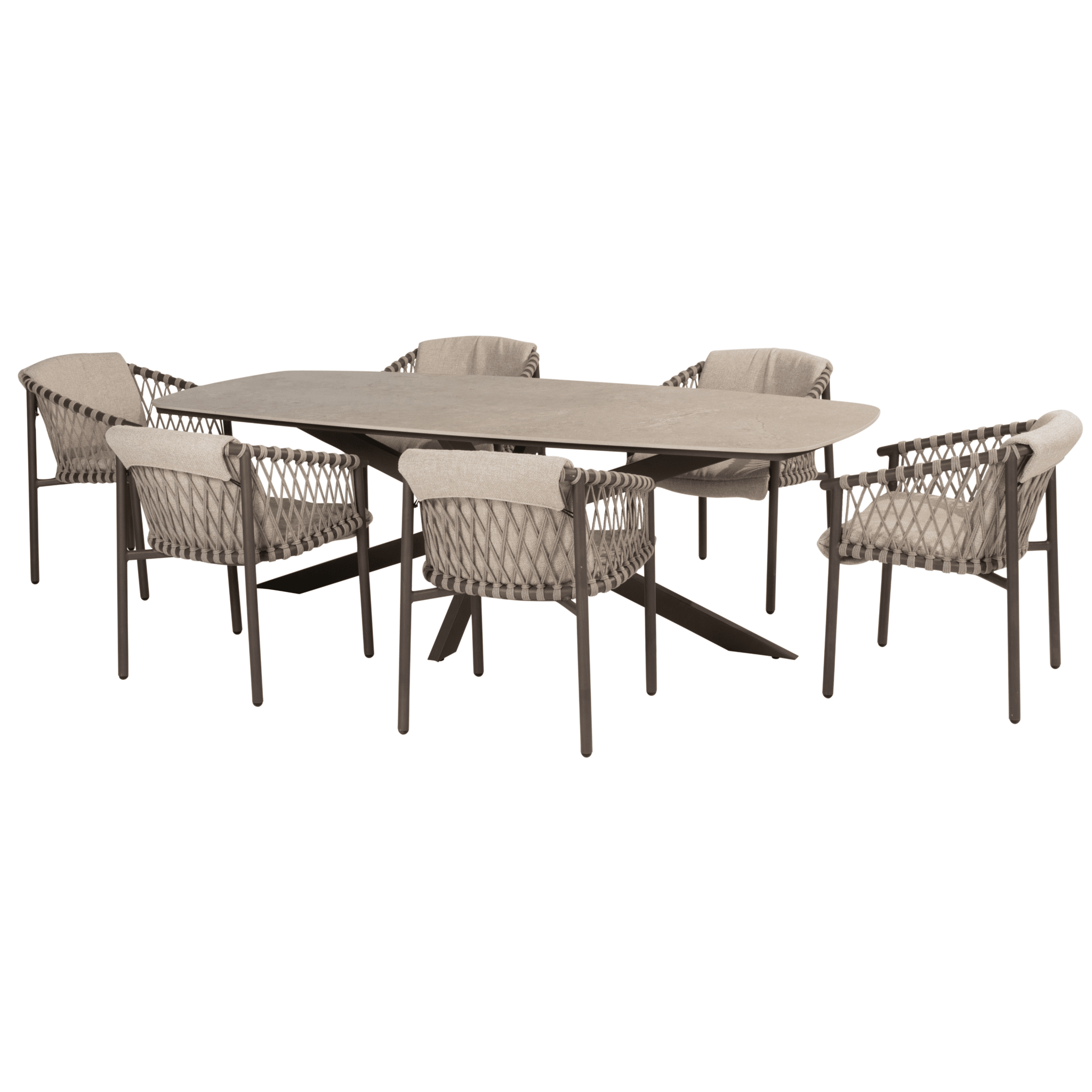 Prado Allora dining tuinset 240x105xH75 cm 7 delig keramiek barrel terre 4 Seasons Outdoor