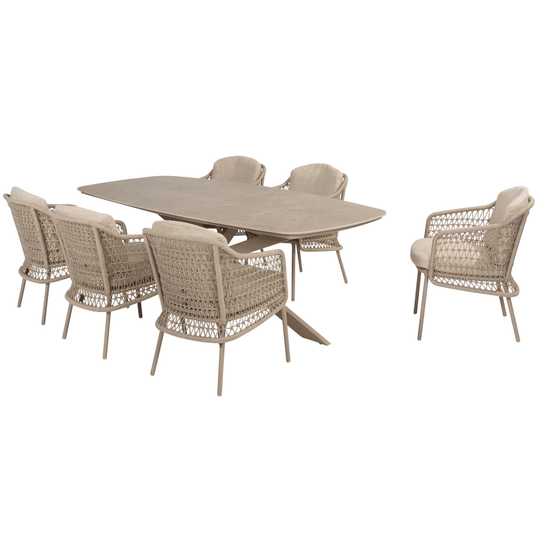 Prado Puccini barrel dining tuinset 7 delig 240x105xH75 cm keramiek latte 4 Seasons Outdoor