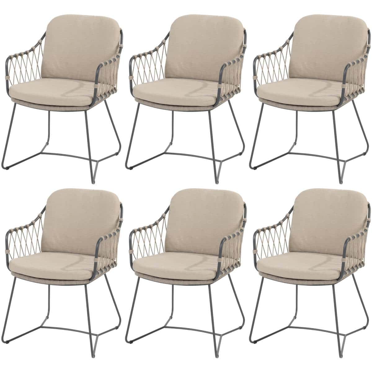 Prego dining tuinstoel rope antraciet taupe Taste 4SO set van 6