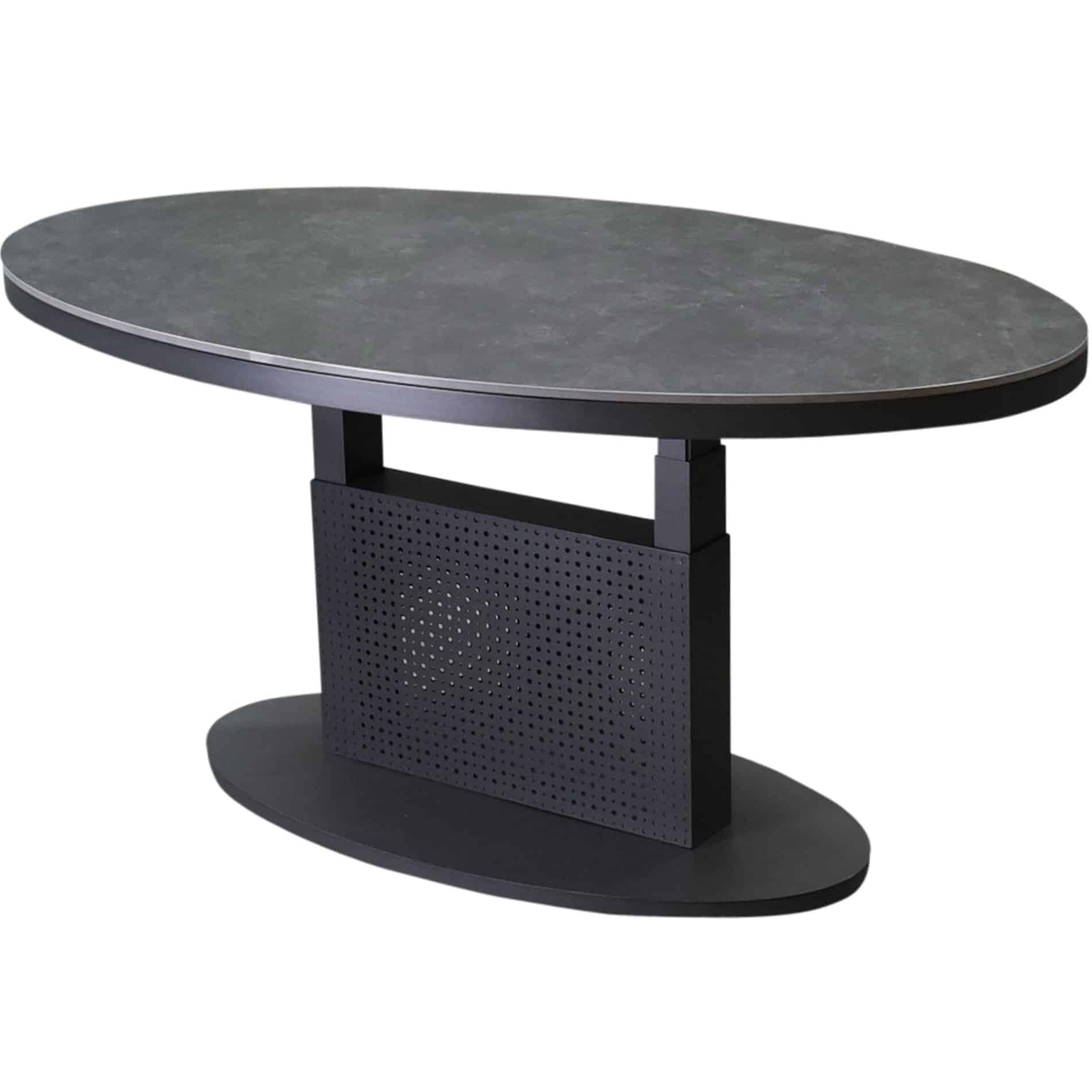Primitivo lounge diningtafel ovaal 150x90xH51-72cm in hoogte verstelbaar aluminium antraciet