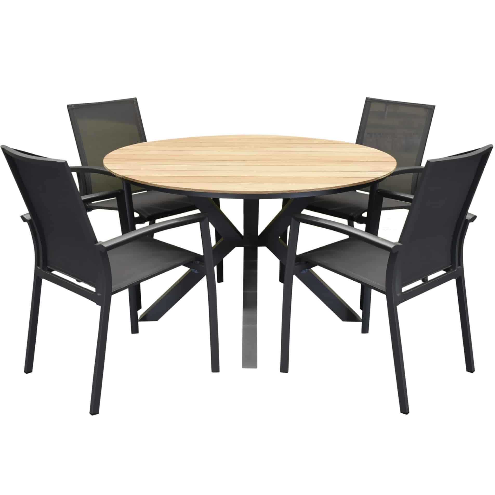Quincy malaga dining tuinset 120xH75 cm rond 5 delig teak