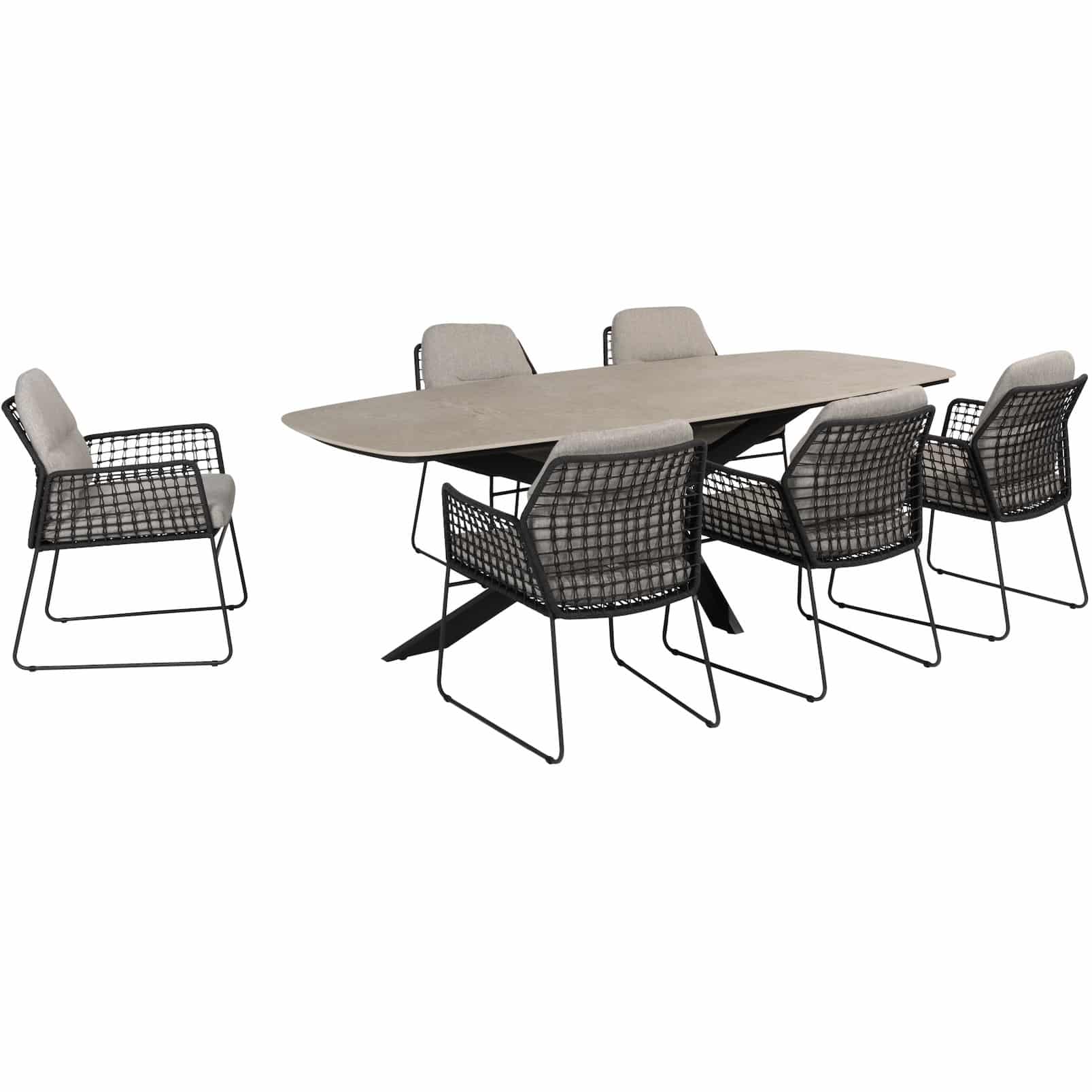 Rhodos Prado dining tuinset 240x105xH75 cm 7 delig antraciet met keramisch deens ovaal blad Taste 4SO