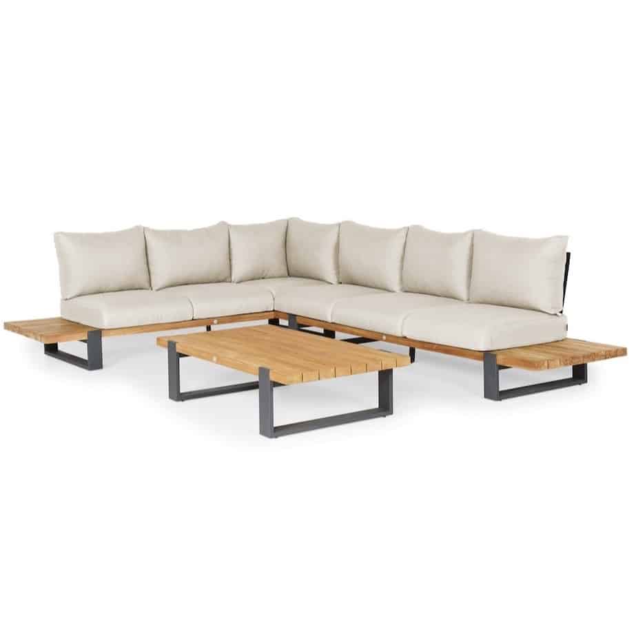 SUNS Nardo hoek loungeset 3 delig soft grey mixed weave / matt royal grey