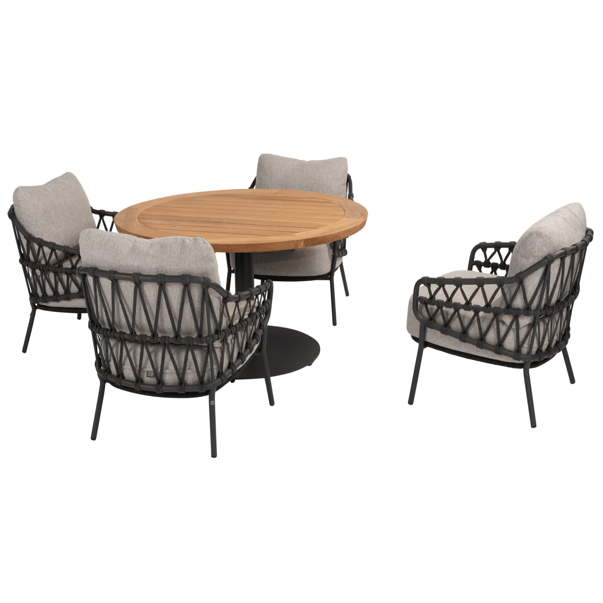 Saba Calpi low dining tuinset 5 delig 130 cm rond teak antraciet 4 Seasons Outdoor