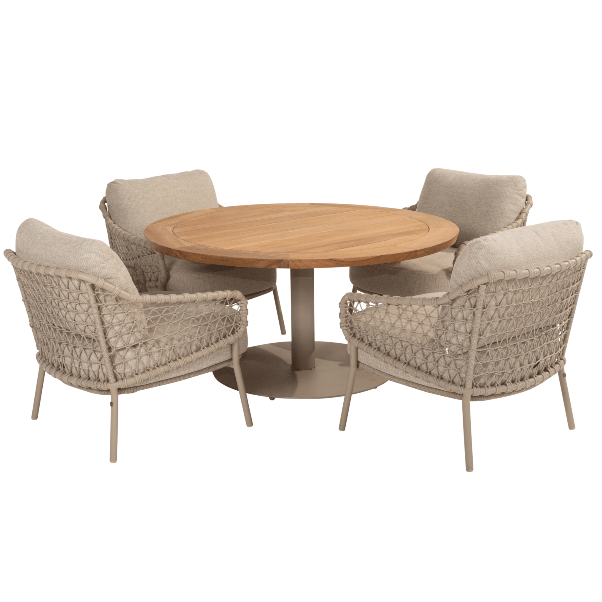 Saba Sardinia low dining tuinset 5 delig 130 cm rond teak latte 4 Seasons Outdoor