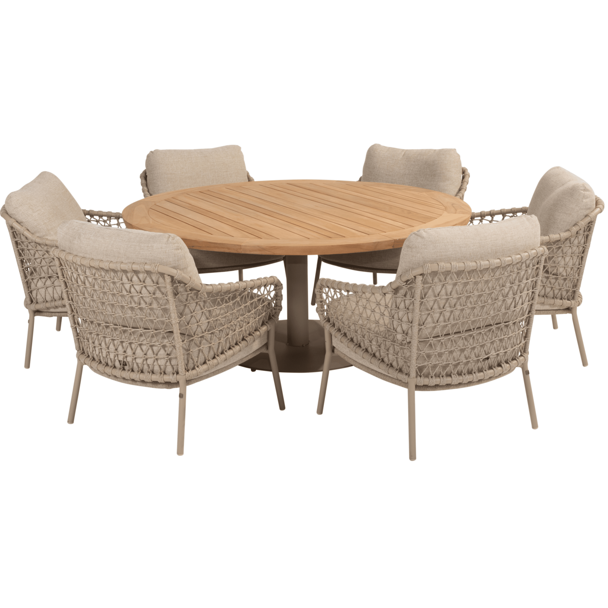 Saba Sardinia low dining tuinset 7 delig 160 cm rond teak latte 4 Seasons Outdoor