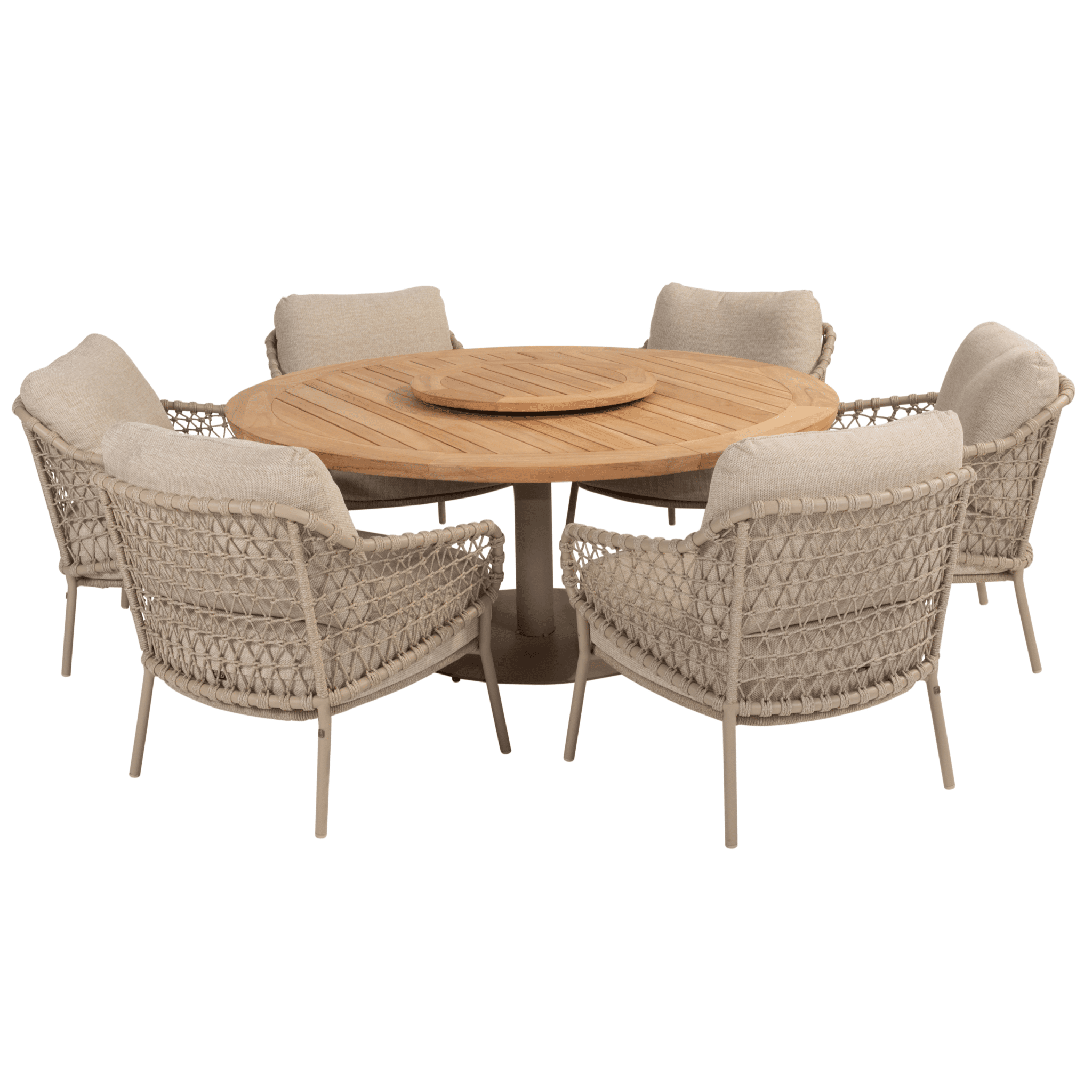 Saba Sardinia low dining tuinset 8 delig 160 cm rond teak latte 4 Seasons Outdoor