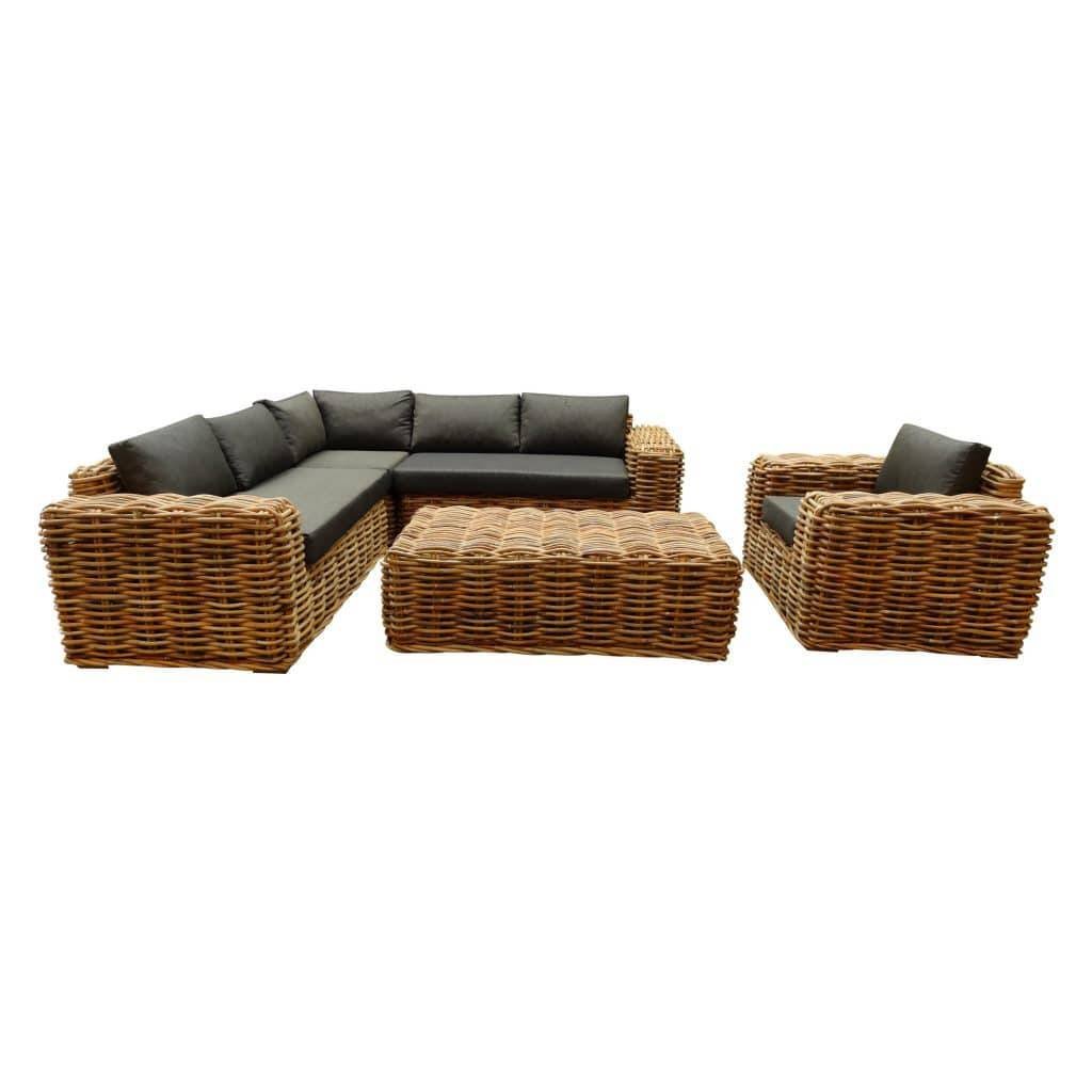 Sabuga hoek loungeset 5-delig naturel rotan