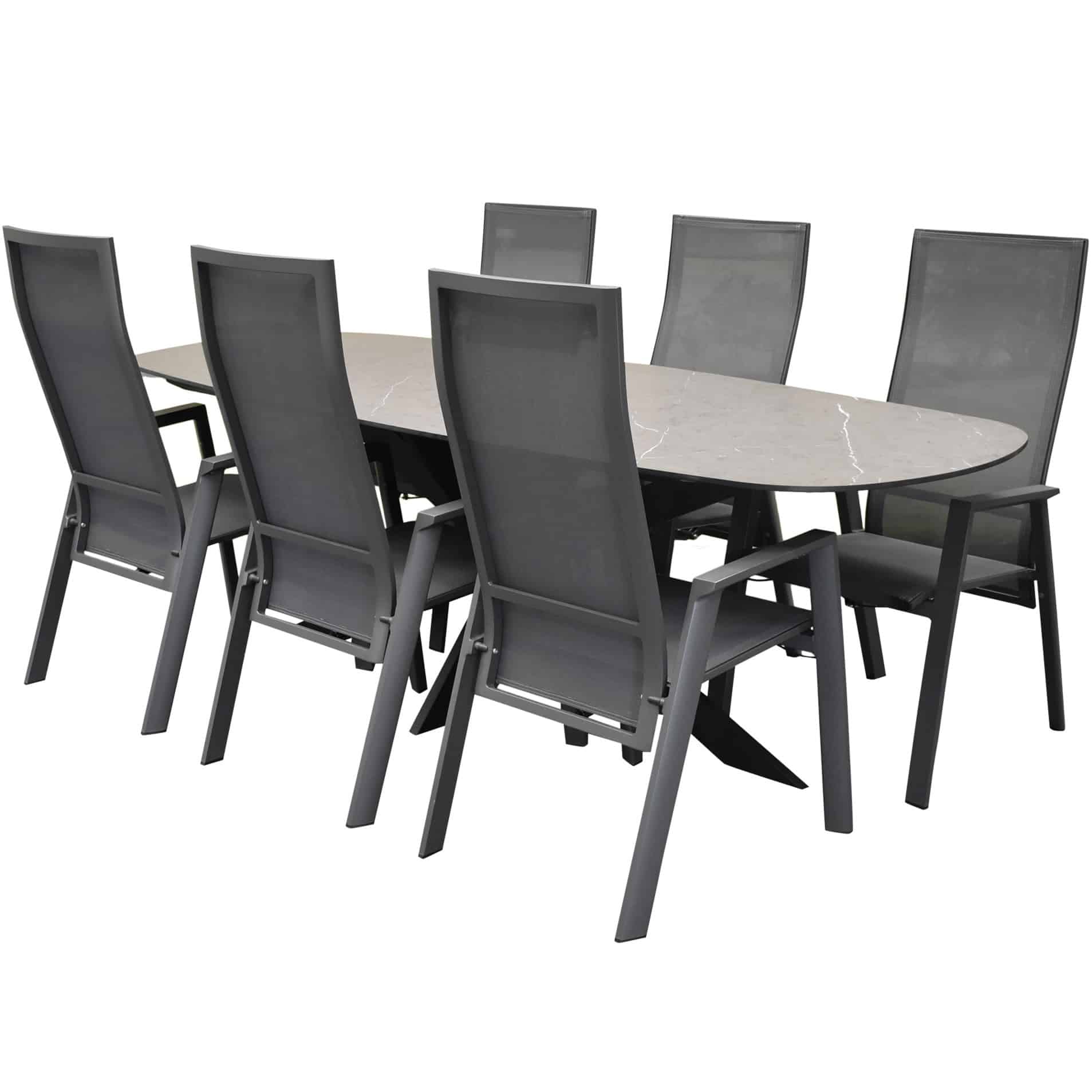 San Francisco Nancy dining tuinset 240x100xH76 cm 7 delig verstelbaar keramiek