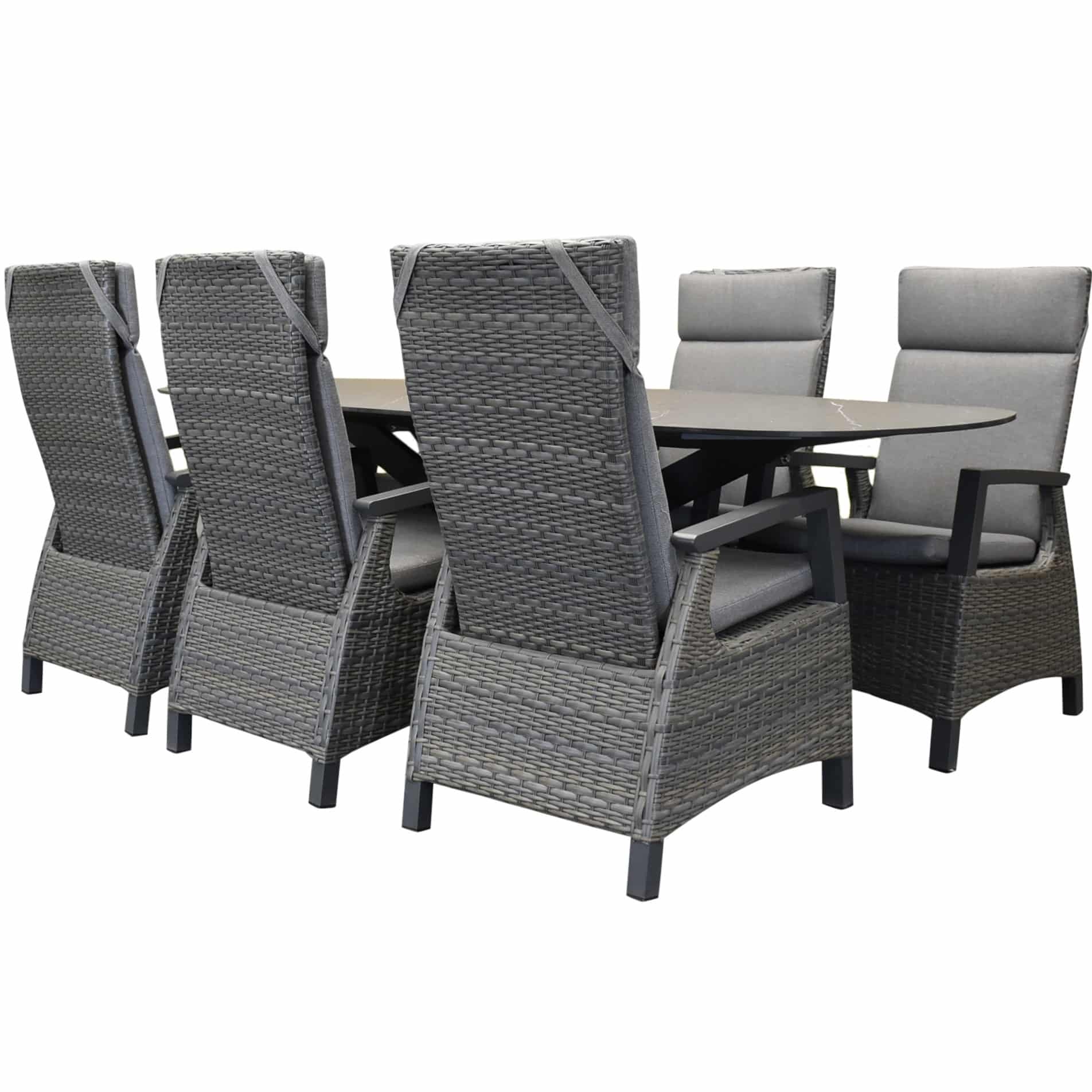 San Francisco Tunis dining tuinset 240x100xH76 cm 7 delig verstelbaar antraciet keramiek