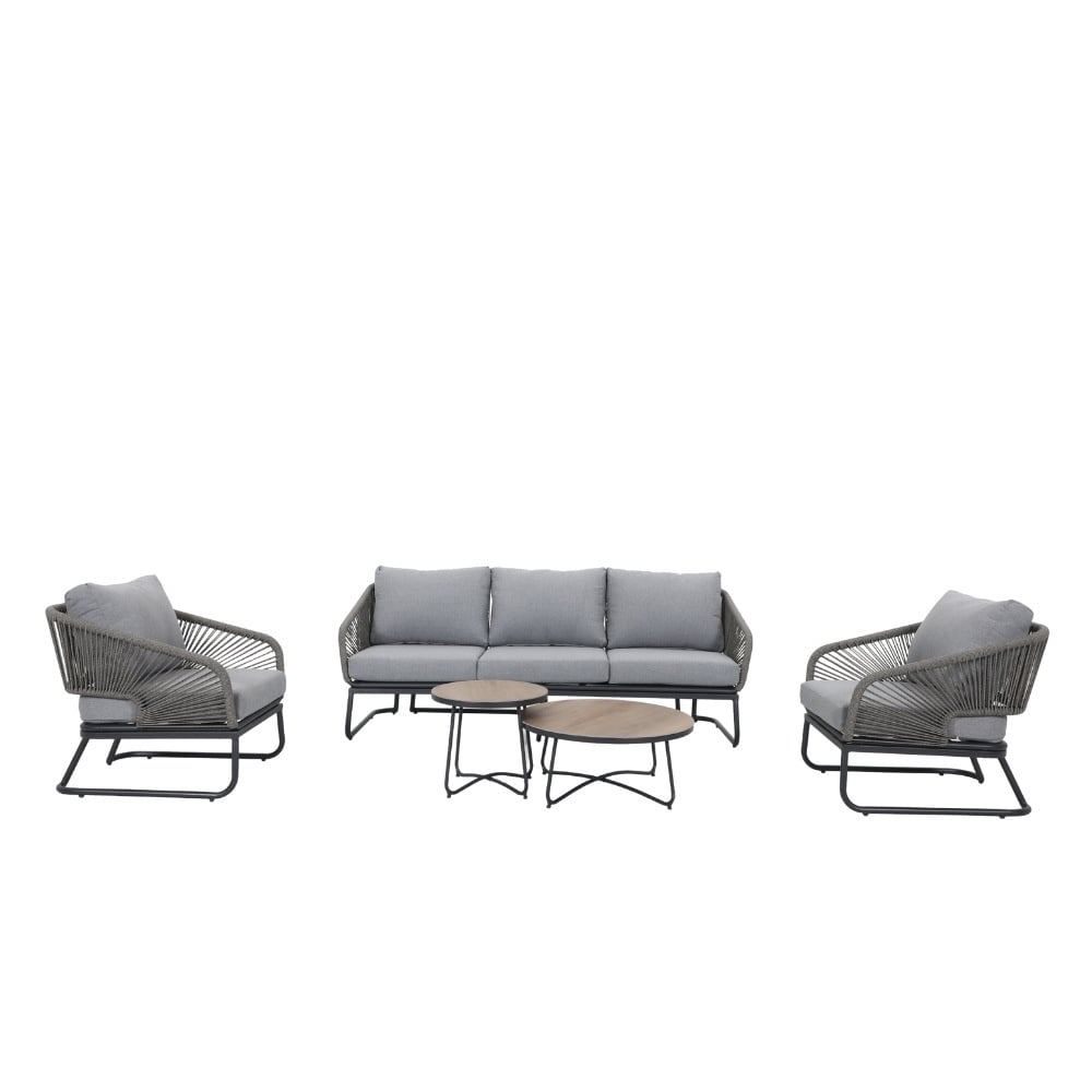 Savanna stoel-bank loungeset | aluminium + touw | antraciet