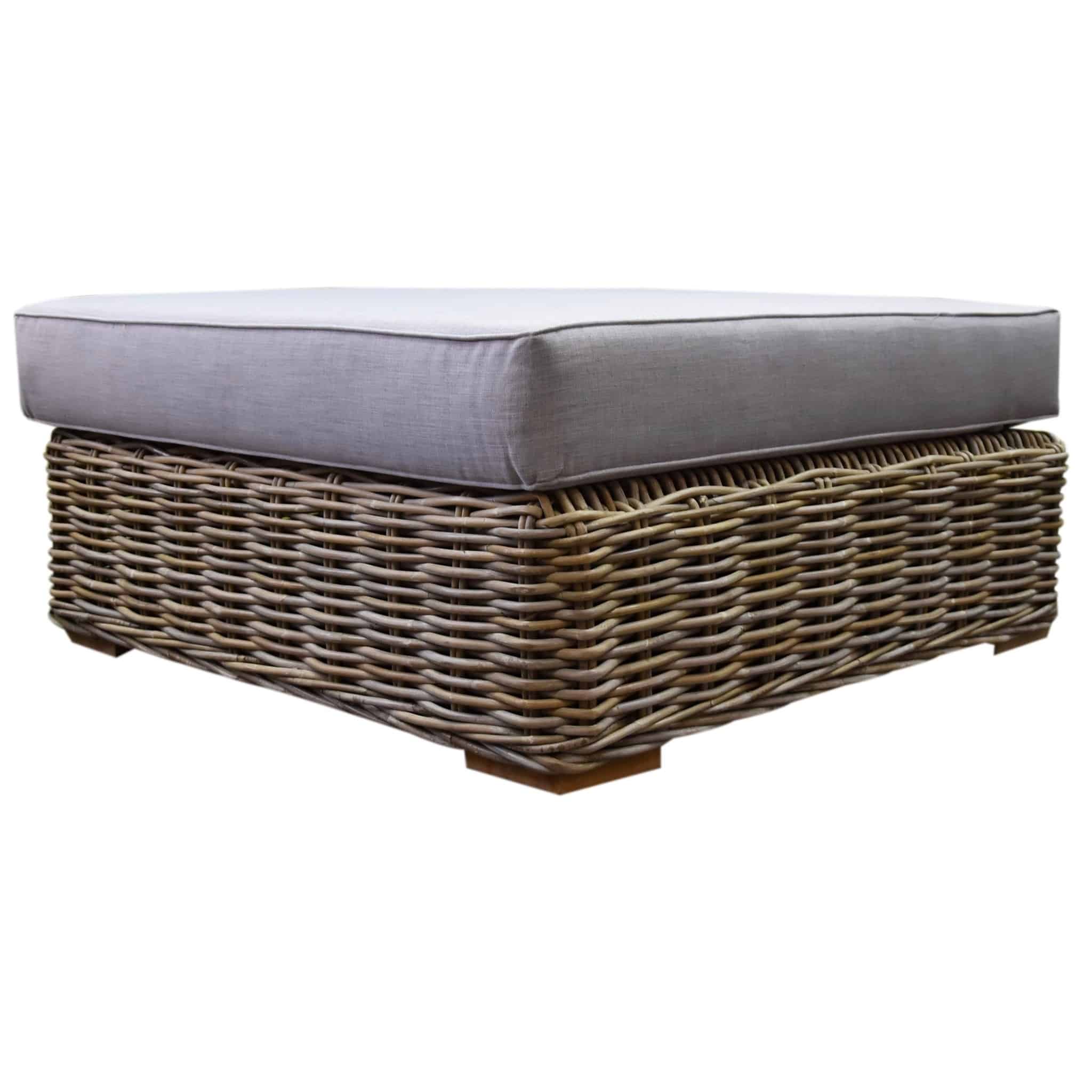 Serva voetenbank met kussen naturel rotan - suntech grey