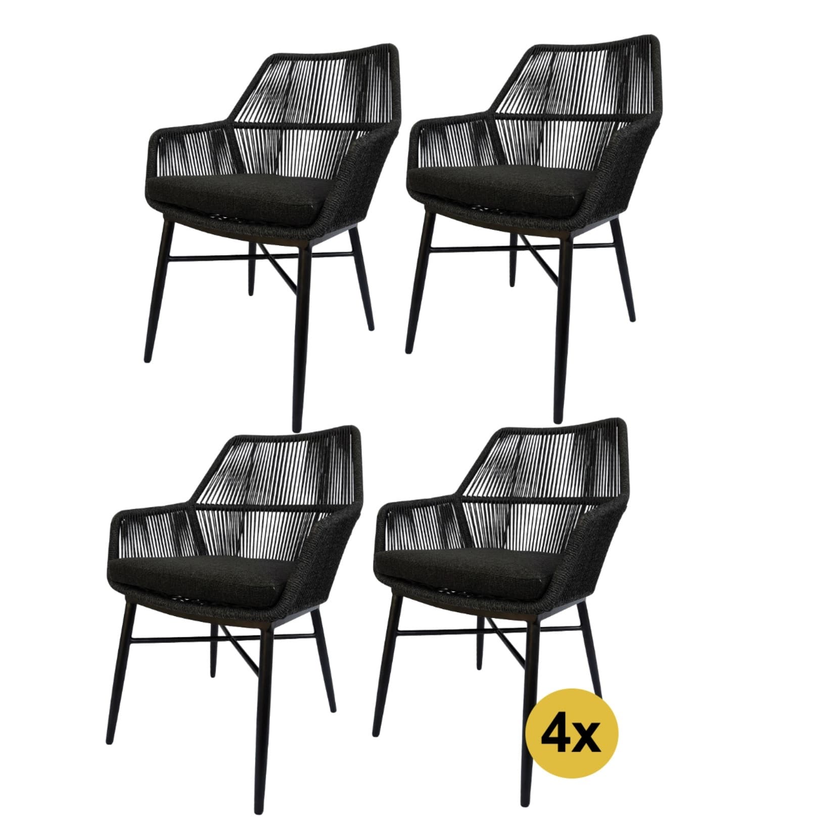 Set van 4 Chianti dining tuinstoel zwart rope