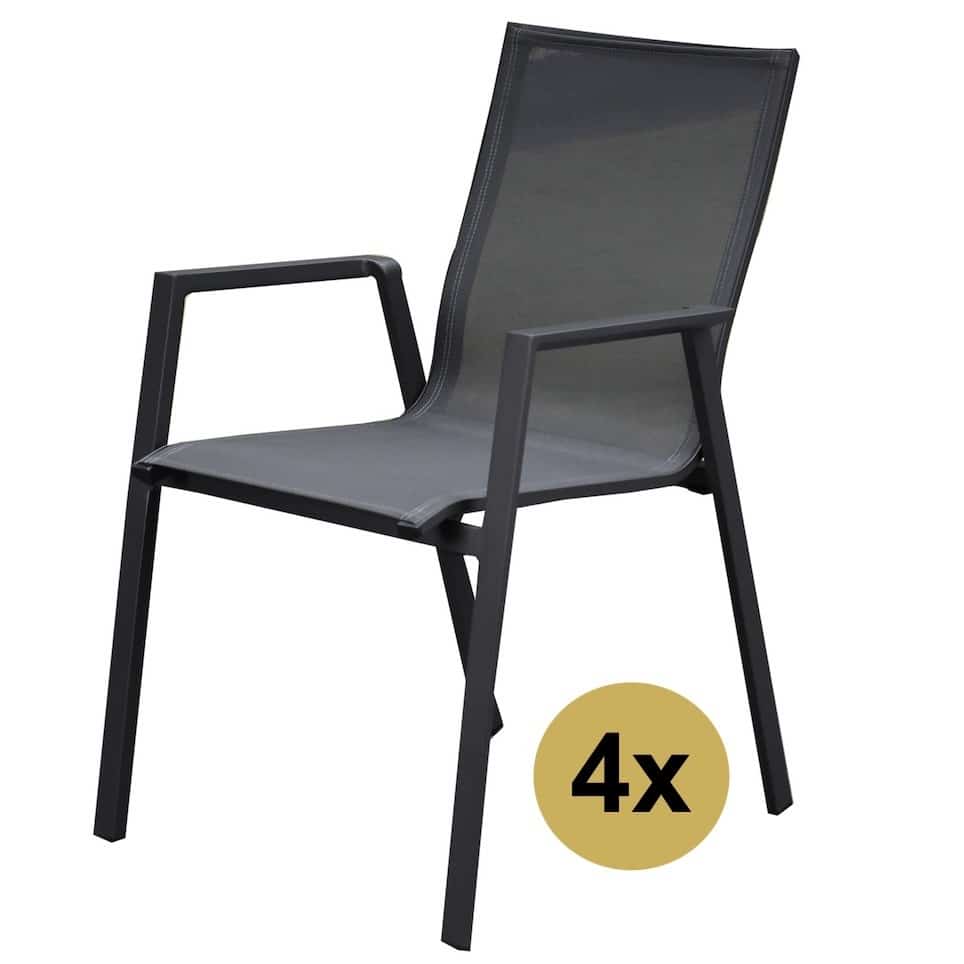 Set van 4 New Valley stapelbare tuinstoelen antraciet aluminium
