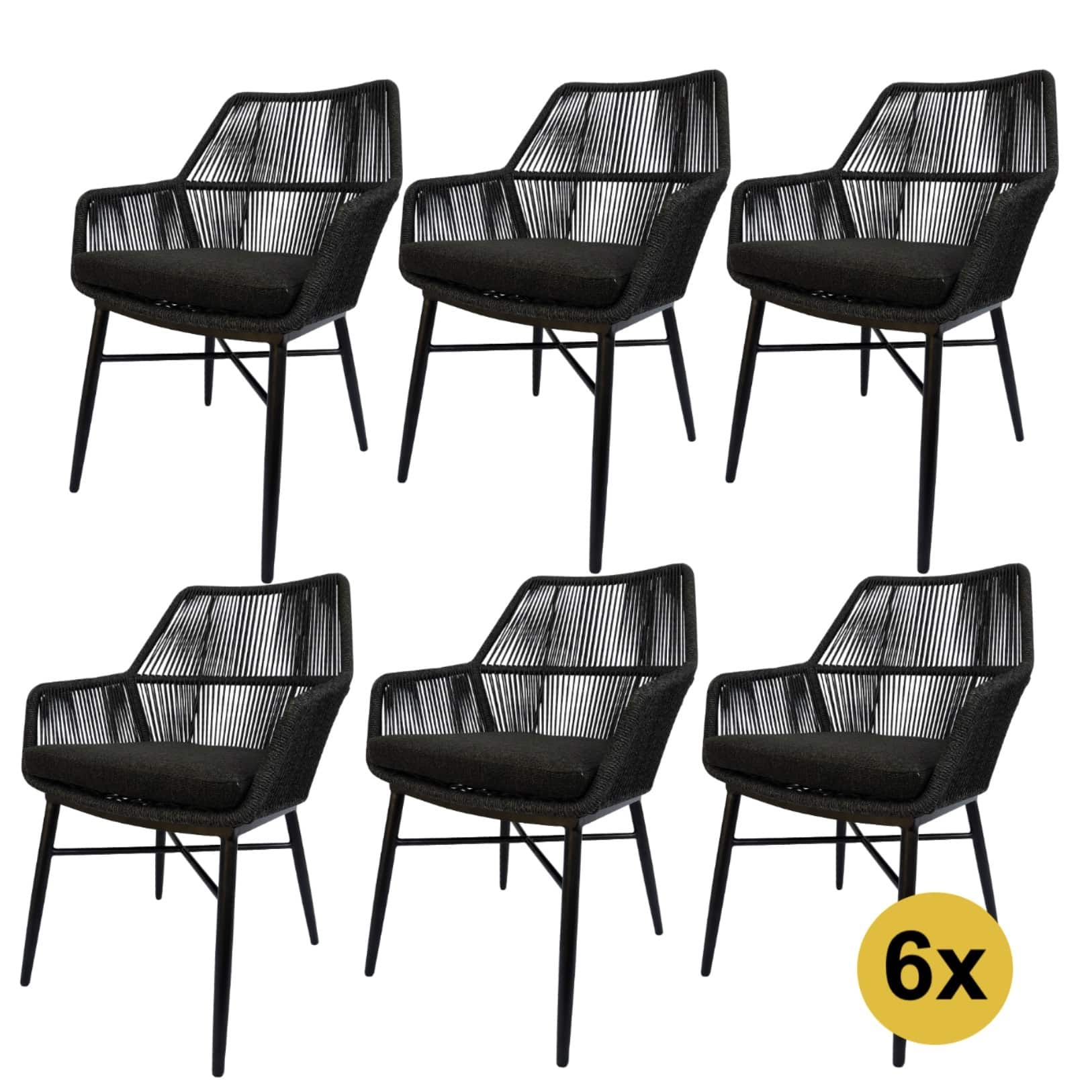 Set van 6 Chianti dining tuinstoel zwart rope