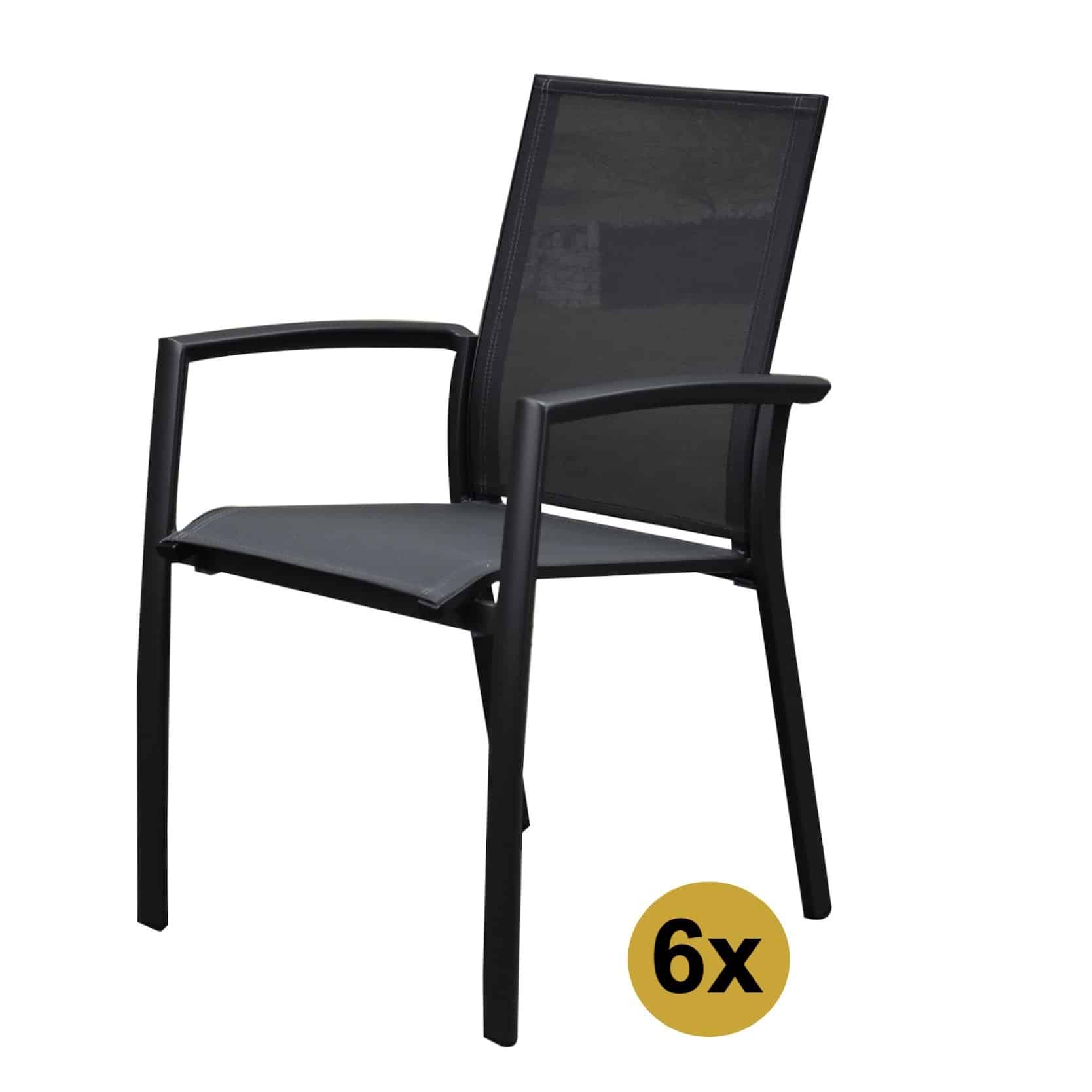 Set van 6 Malaga stapelbare tuinstoelen antraciet aluminium textileen
