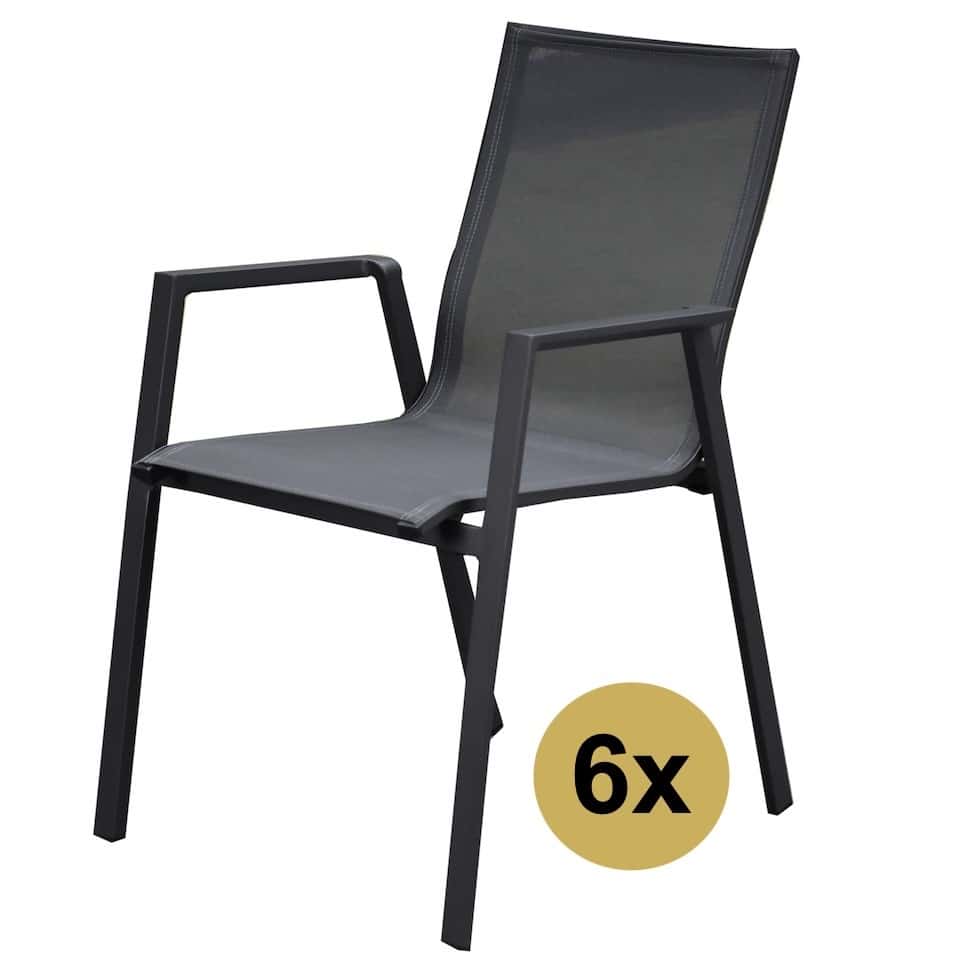 Set van 6 New Valley stapelbare tuinstoelen antraciet aluminium