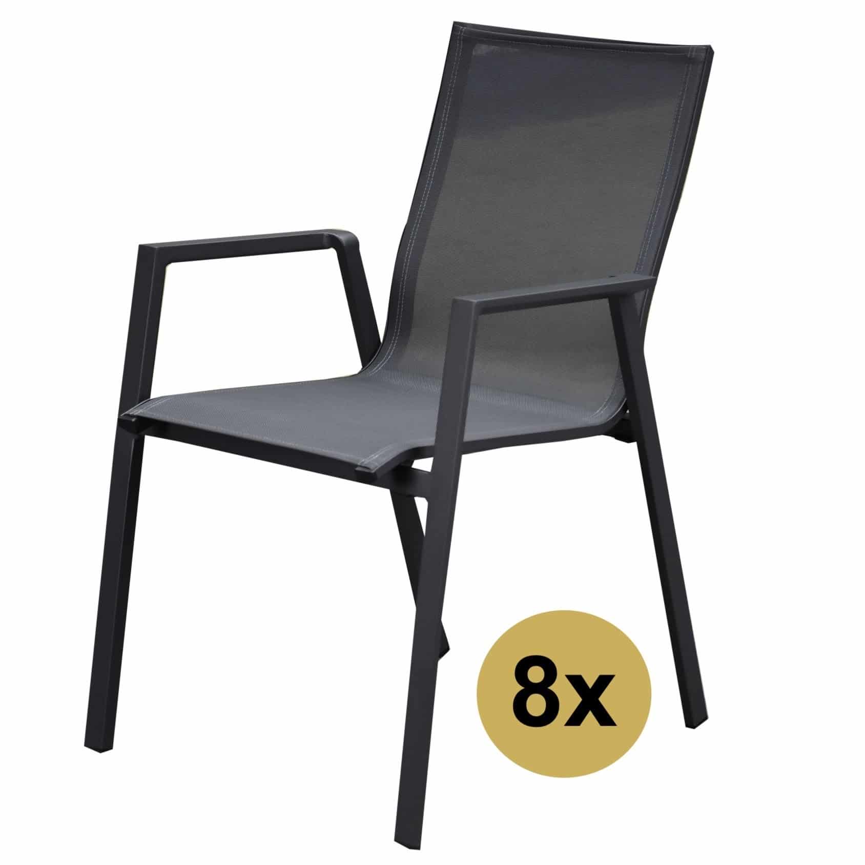 Set van 8 New Valley stapelbare tuinstoelen antraciet aluminium