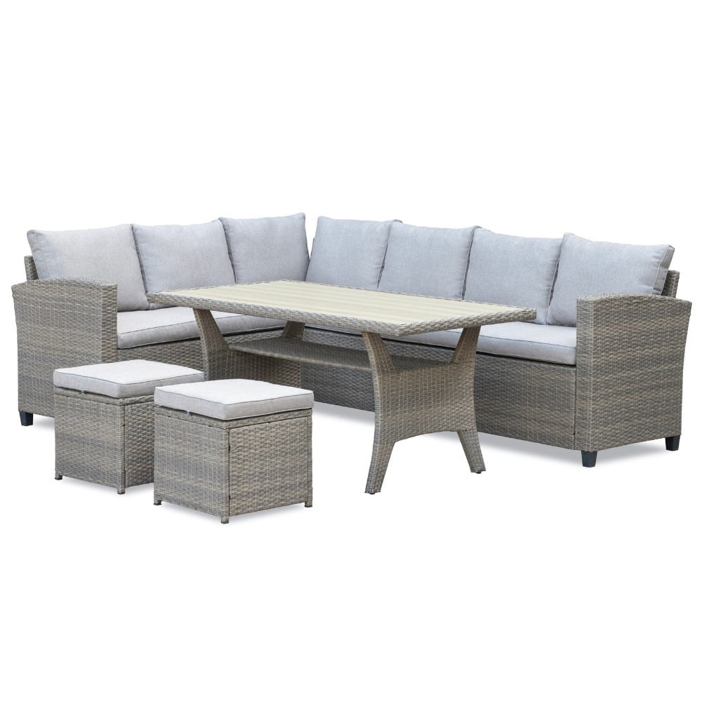 Stockholm dining loungeset incl. hockers 5-delig | wicker | 245x169cm | zand
