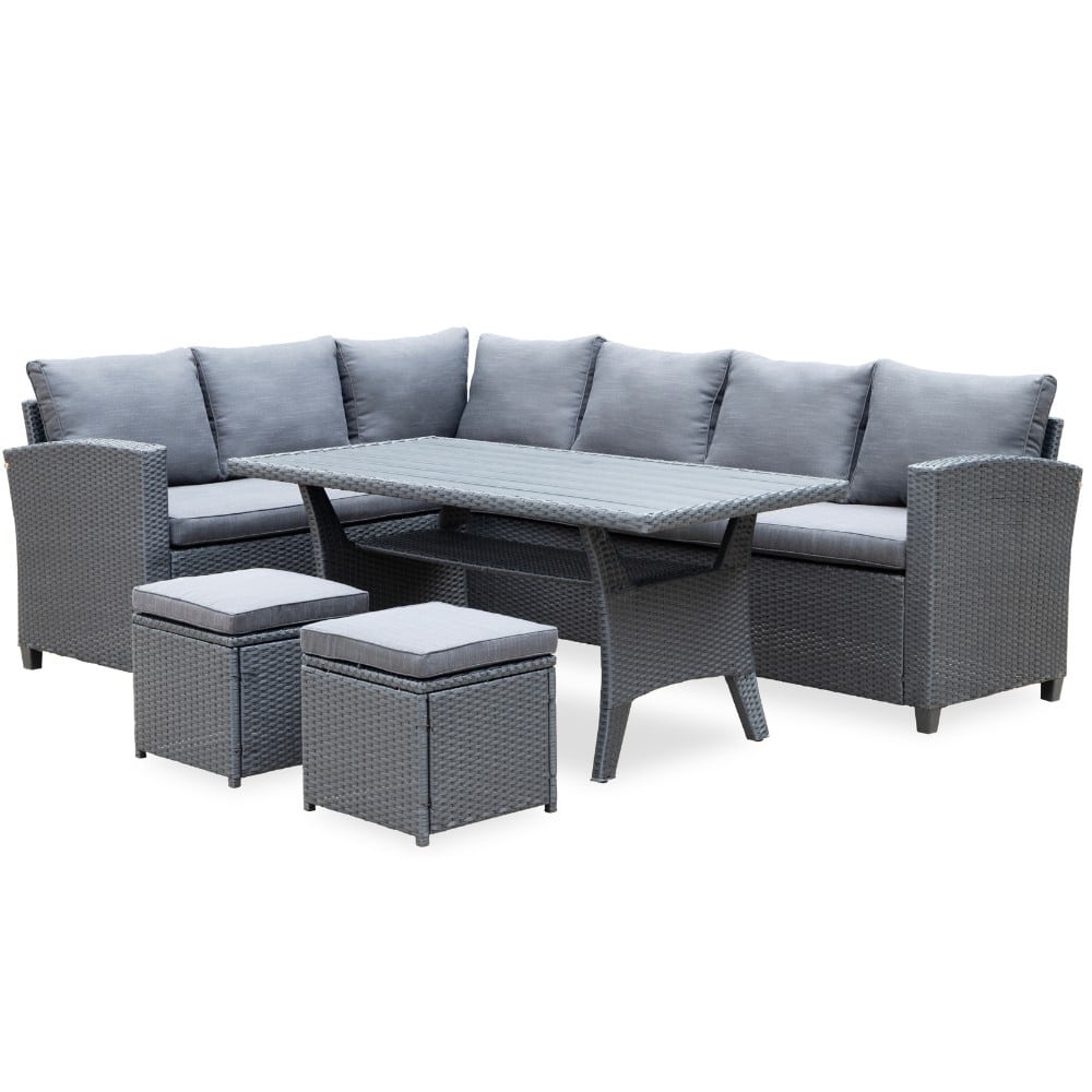 Stockholm dining loungeset incl. hockers 5-delig | wicker | 245x169cm | zwart