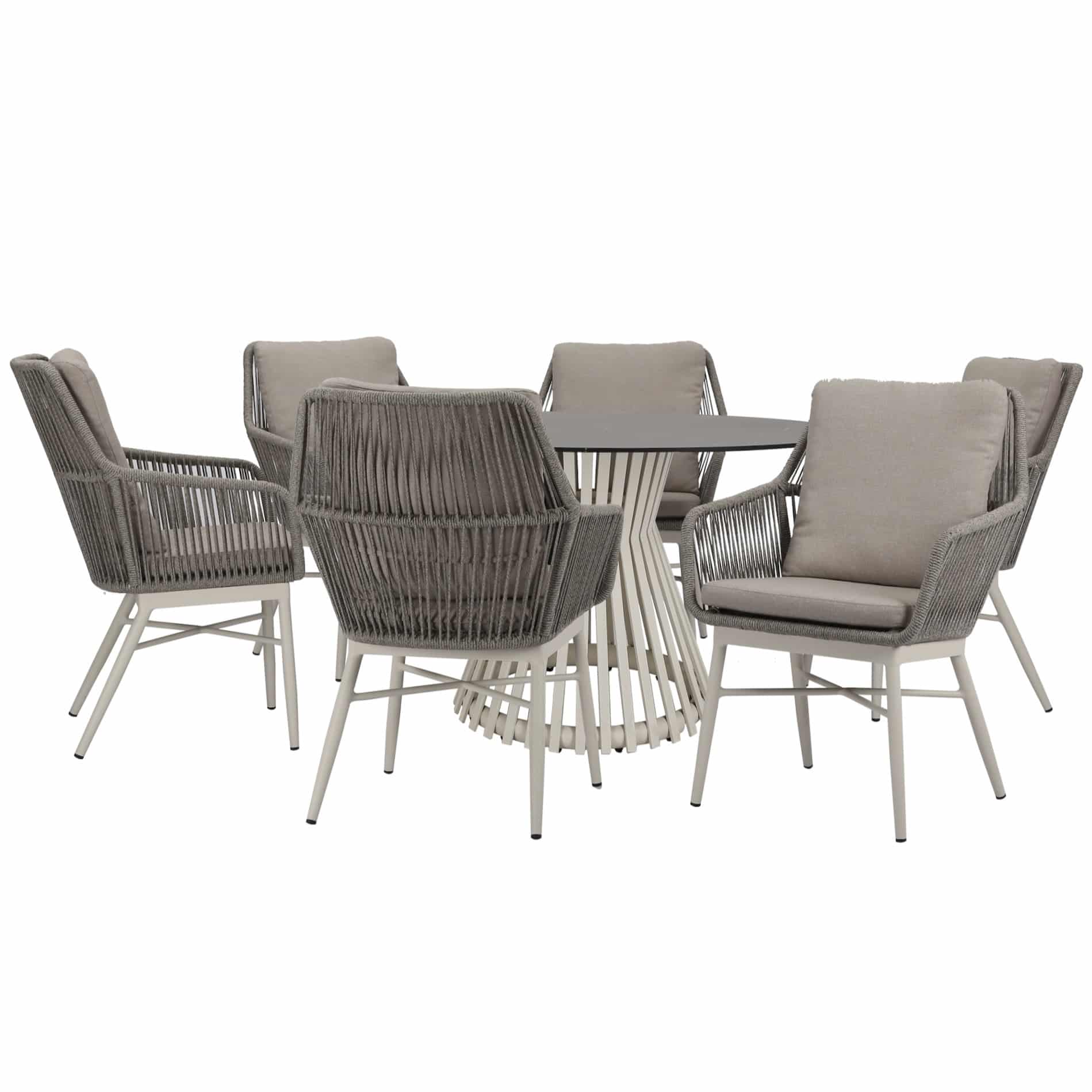 Tivoli Passadena dining tuinset 140 cm rond 6 delig latte keramiek