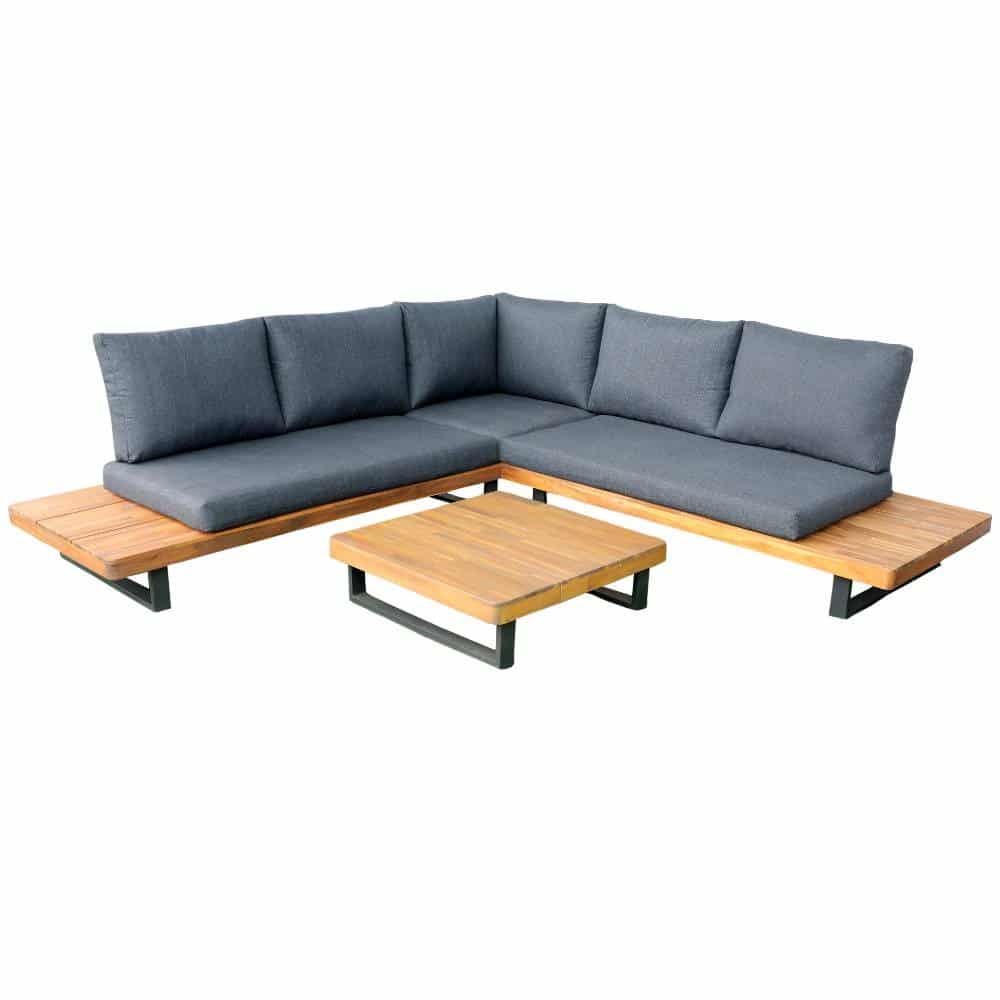 Torino hoek loungeset 3-delig | aluminium + hardhout | 258x258cm | antraciet