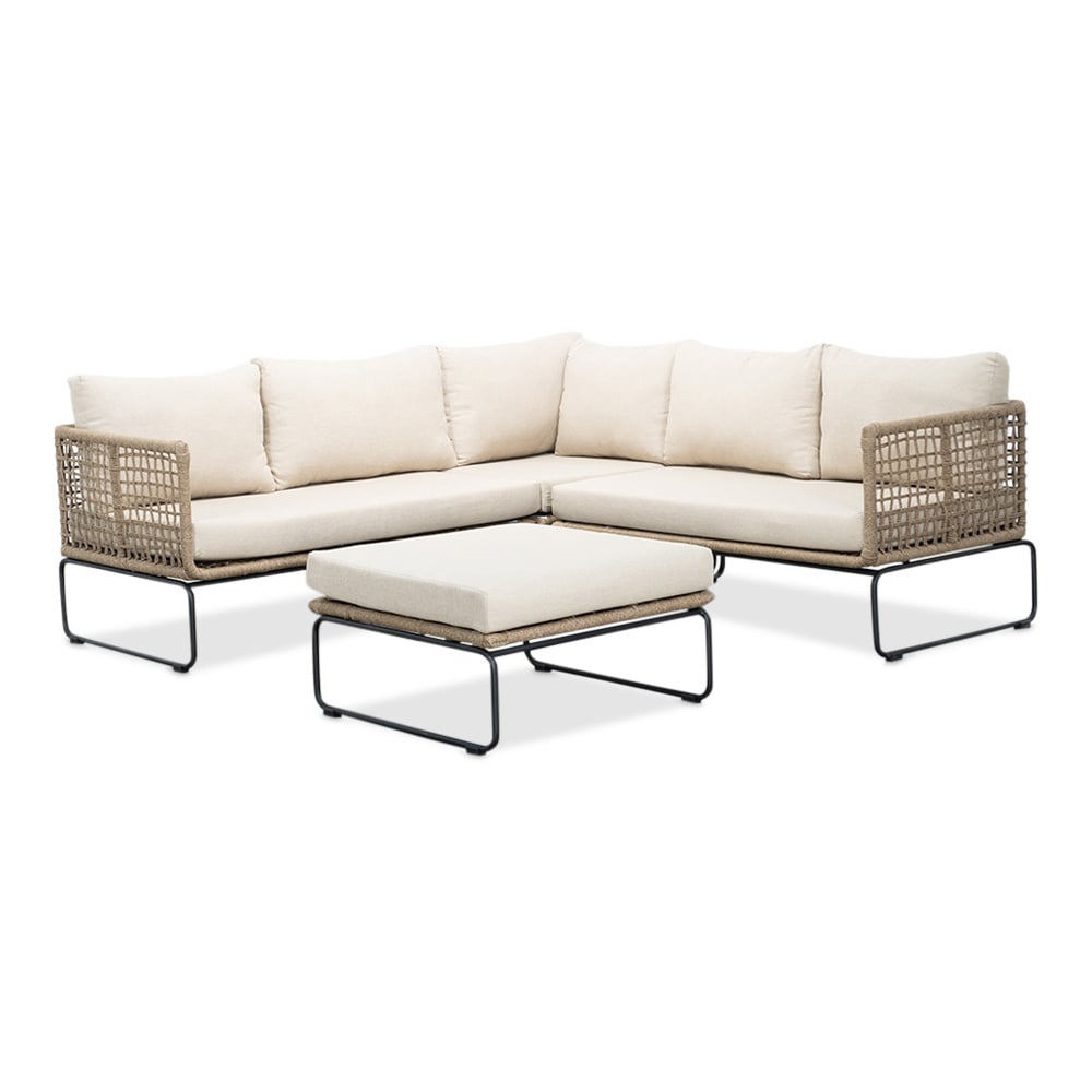 Tulum hoek loungeset 4-delig | rvs + touw | 211x211cm | Sahara Dust