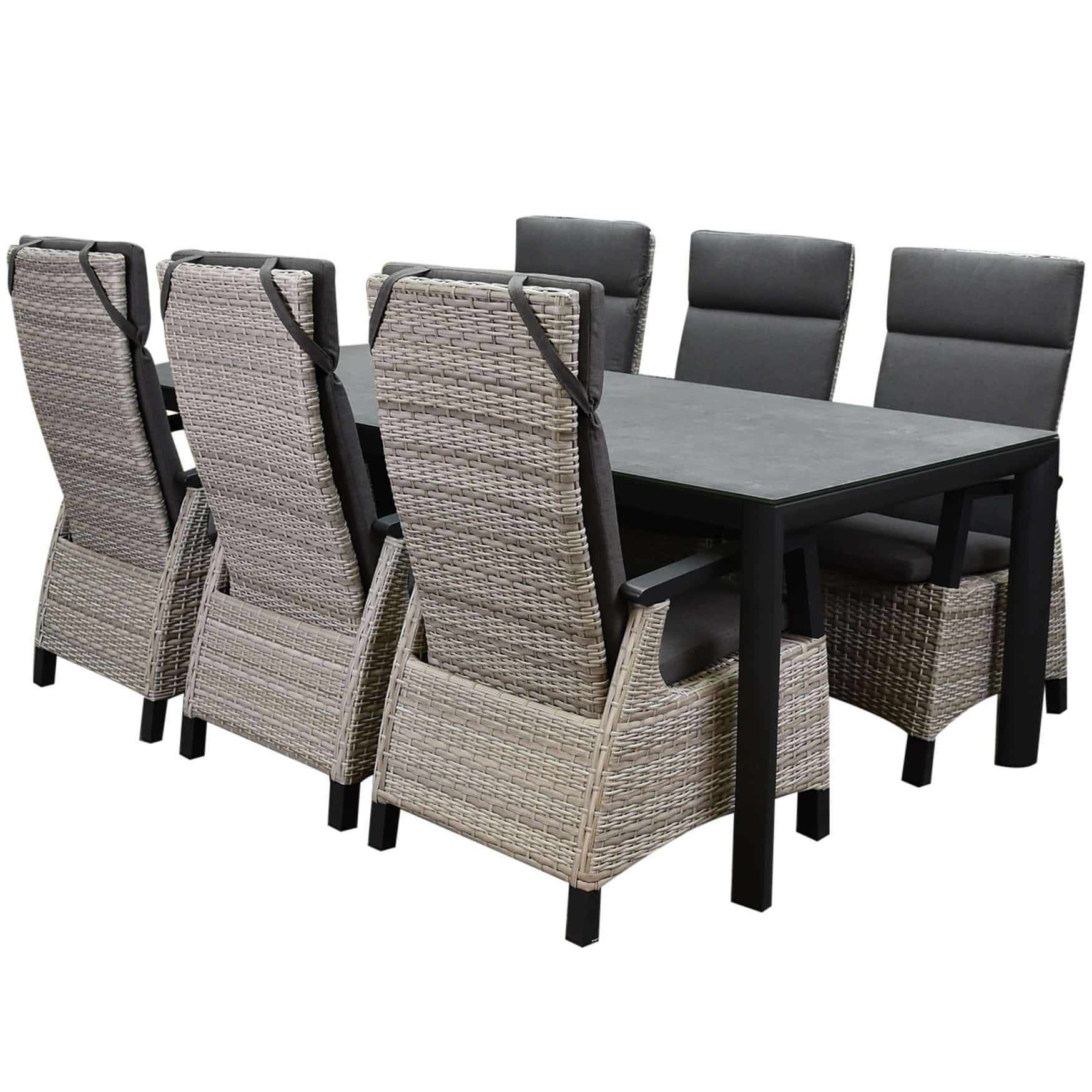 Tunis Angora dining tuinset 220x100x74,5 cm 7 delig verstelbaar grijs