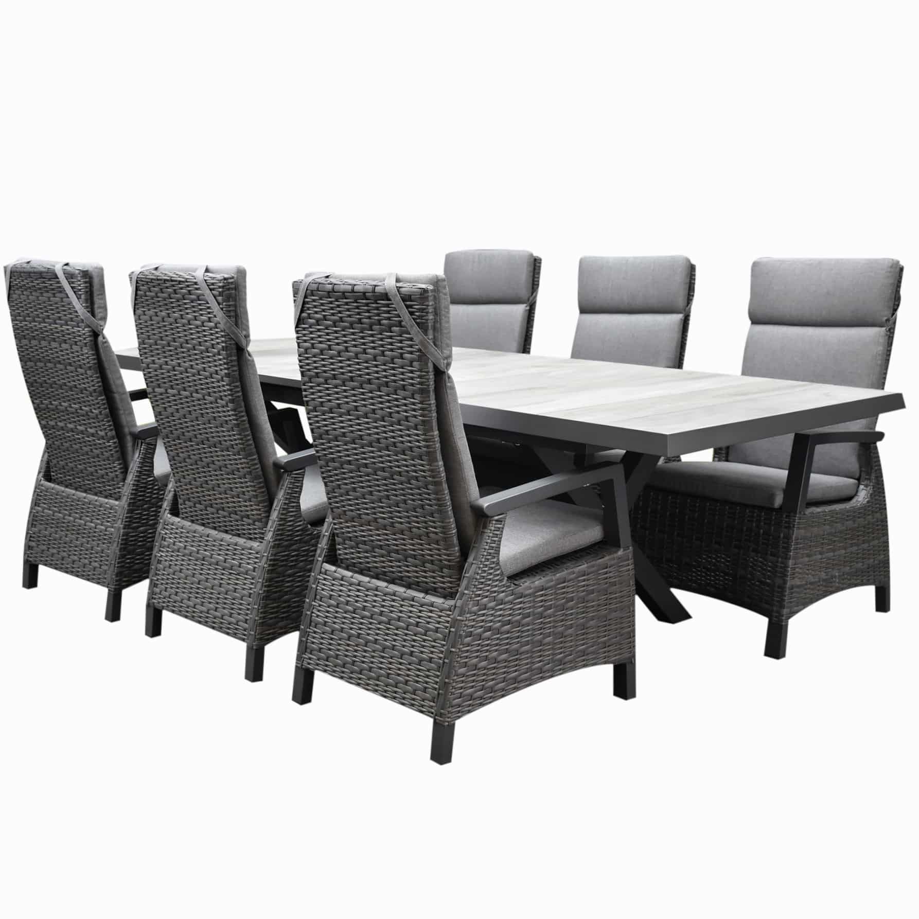 Tunis New Delhi dining tuinset uitschuifbaar 204-264x103xH74,5 cm 7 delig verstelbaar