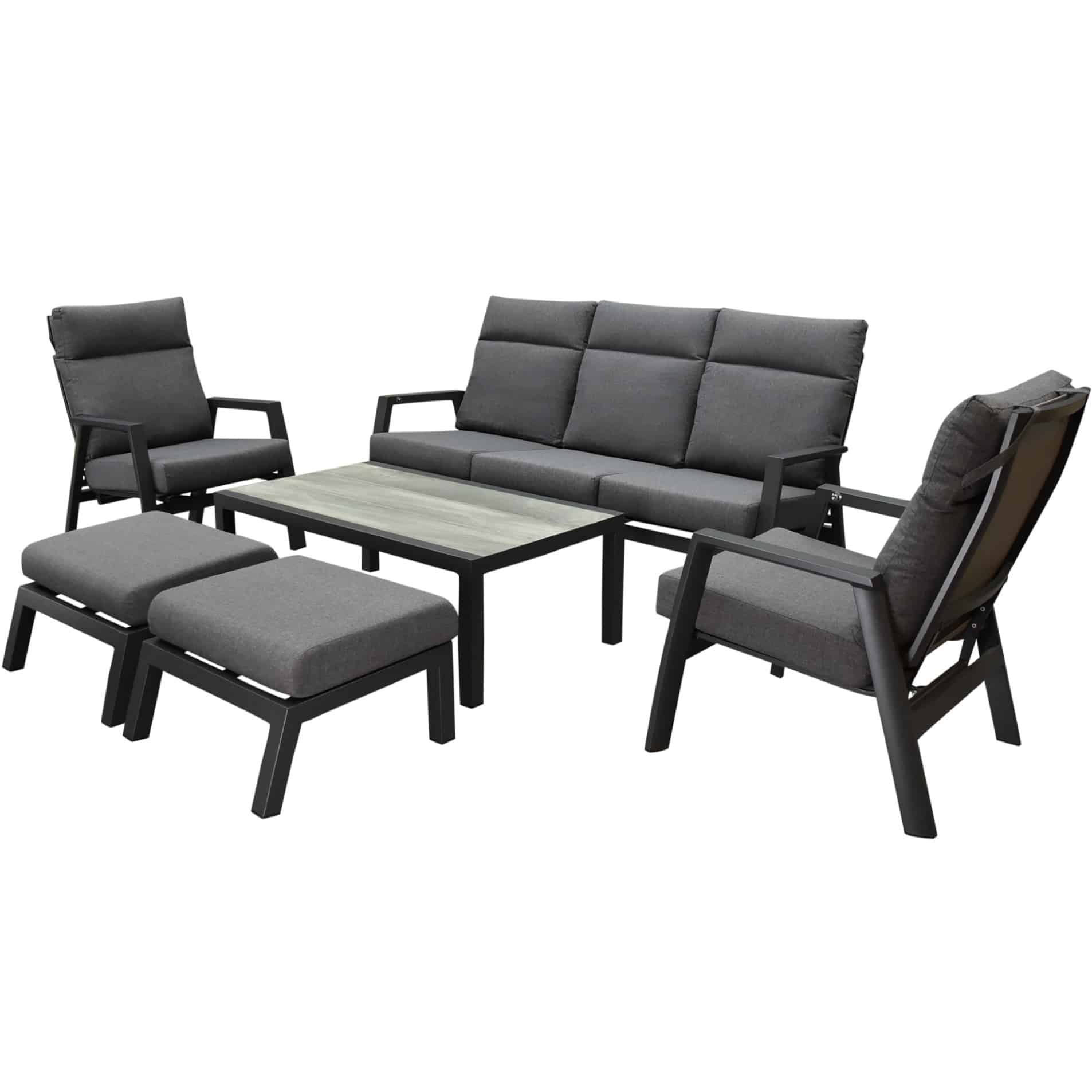 Vegas stoel bank loungeset 6 delig verstelbaar antraciet aluminium