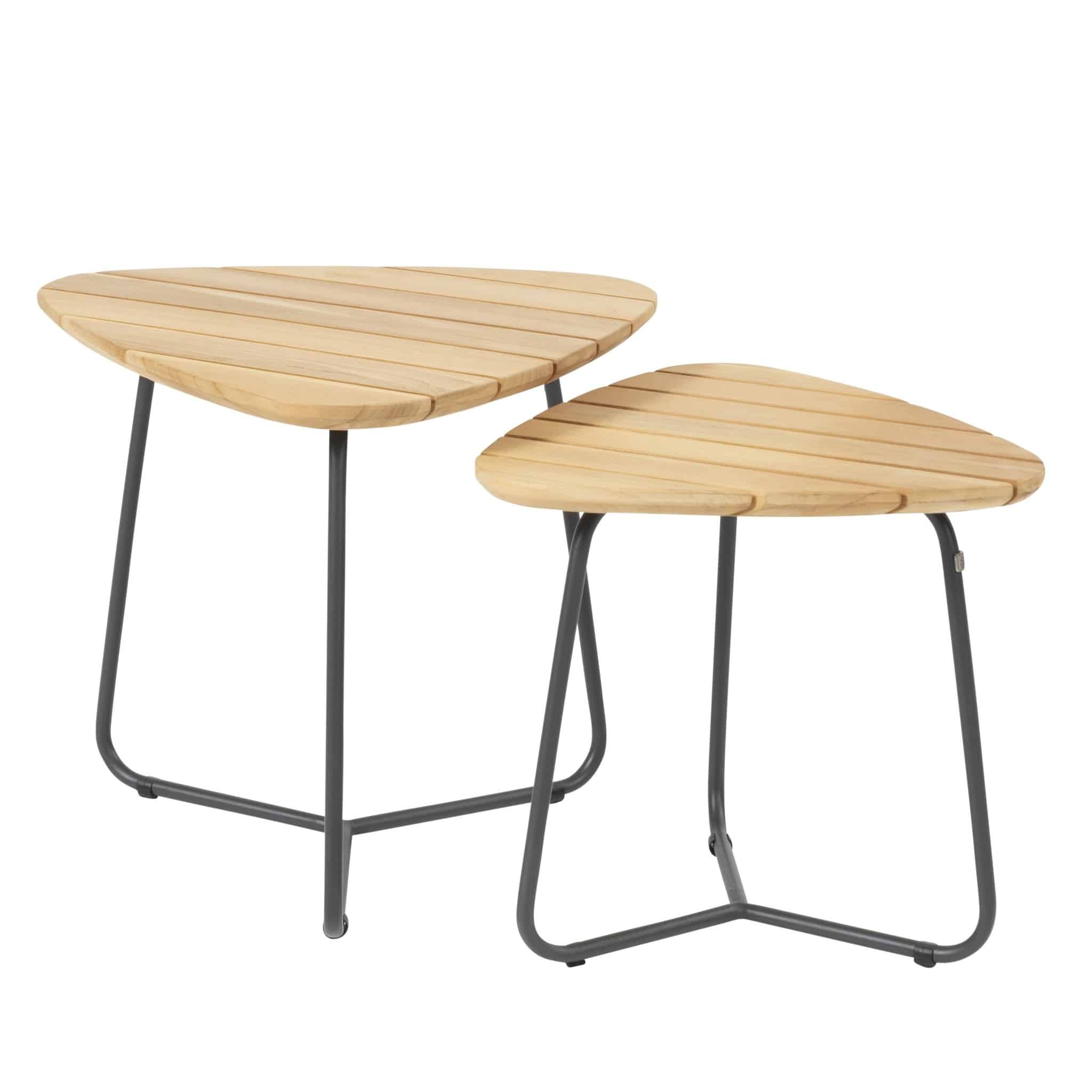 Verdi set van 2 lounge tuintafels driehoekig aluminium teak