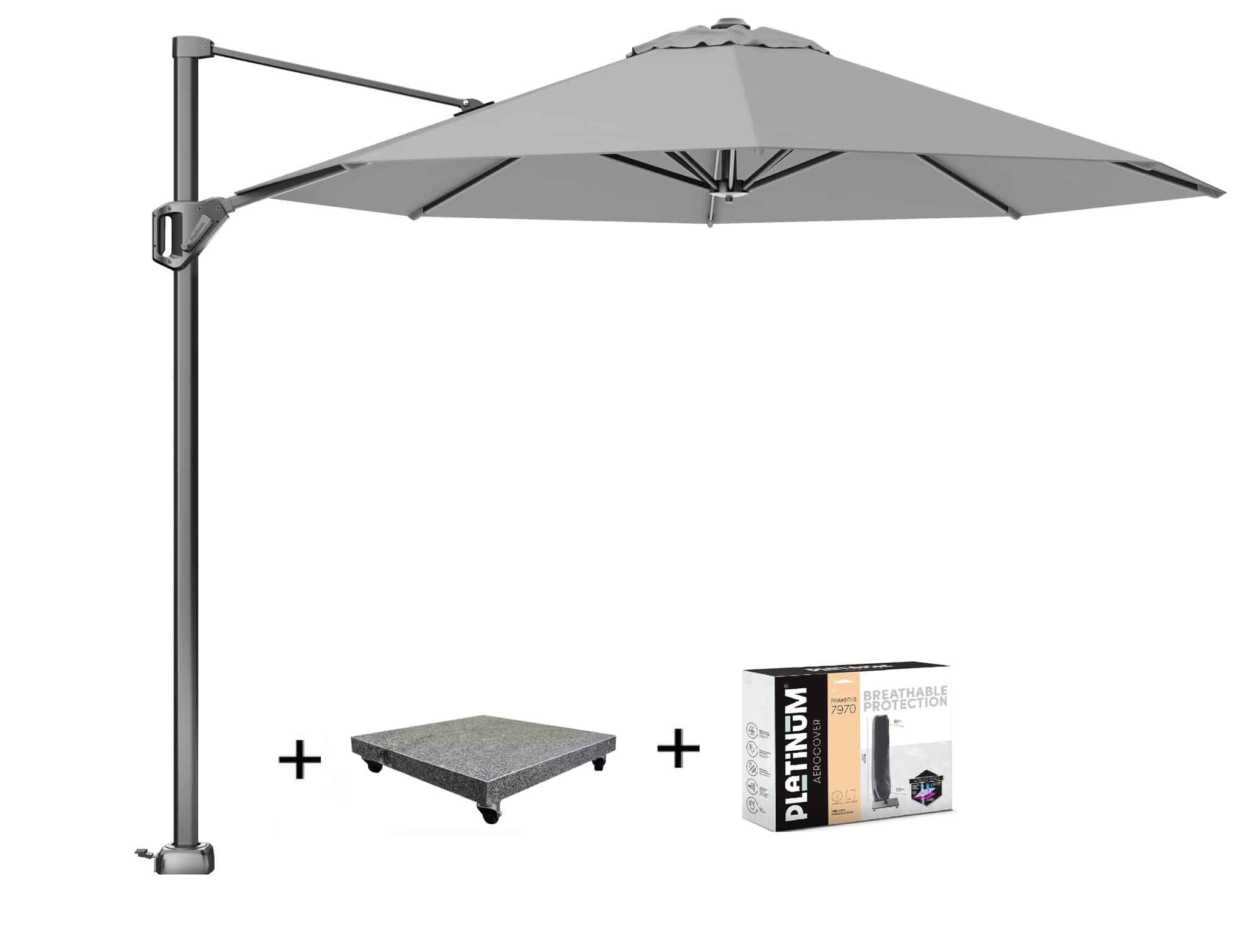 Voyager T1 zweefparasol 300x200 cm lichtgrijs met 75KG voet en hoes