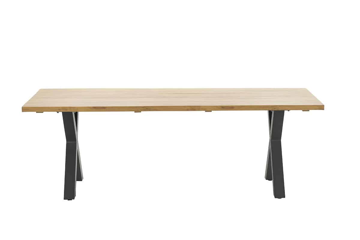 Zeus dining tafel 220x100 carbon black/teak look/X-stijl - Garden impressions