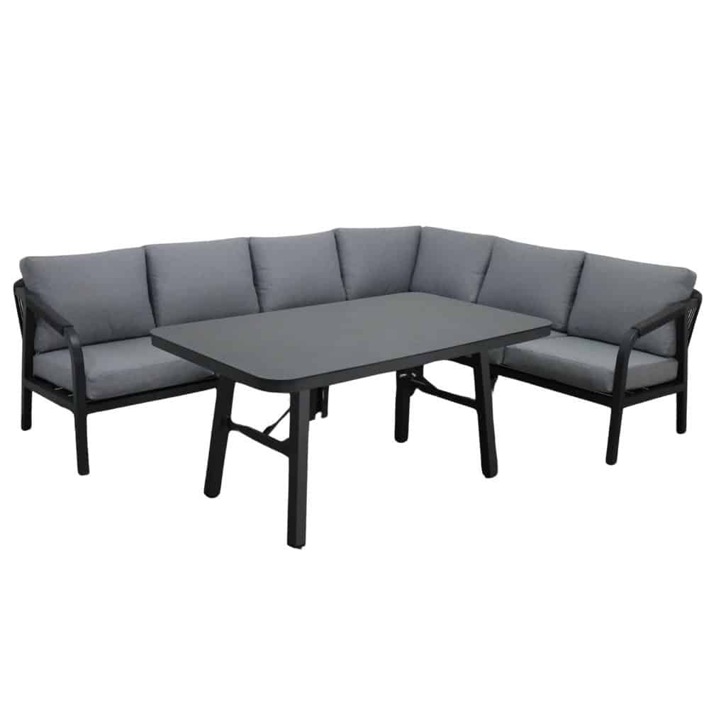 Attica dining loungeset | aluminium + touw | 265x204cm | antraciet