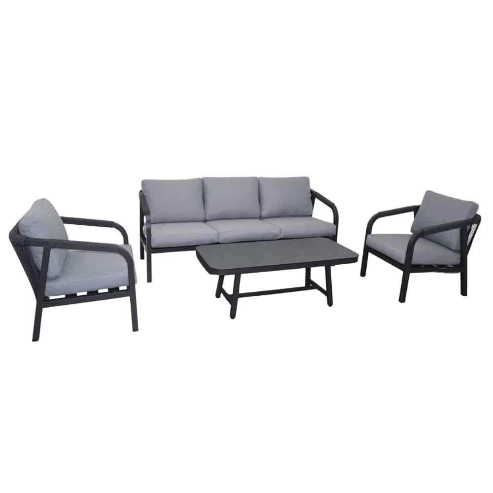 Attica stoel-bank loungeset | aluminium + touw | antraciet