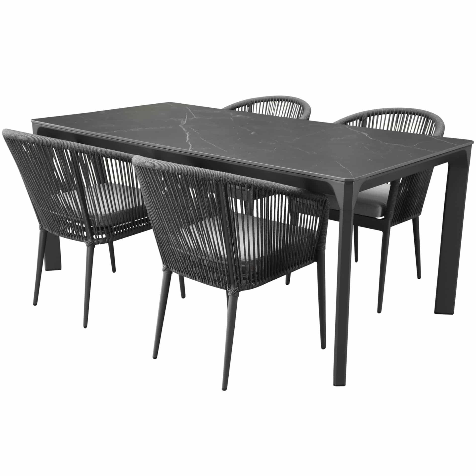 Dora Lissabon dining tuinset 180x90xH75cm 5 delig antraciet aluminium