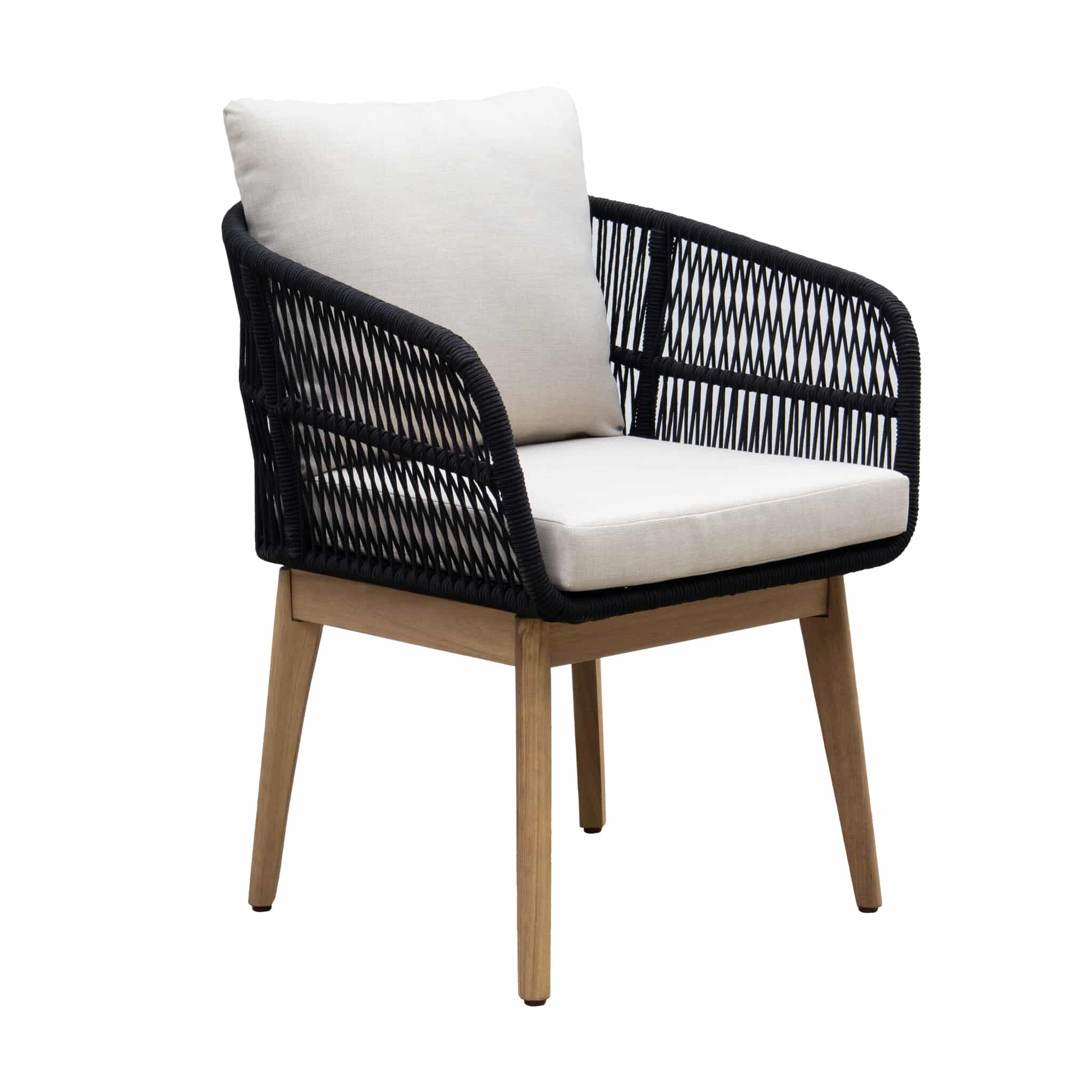 Rochefort dining tuinstoel | touw + hardhout | zwart