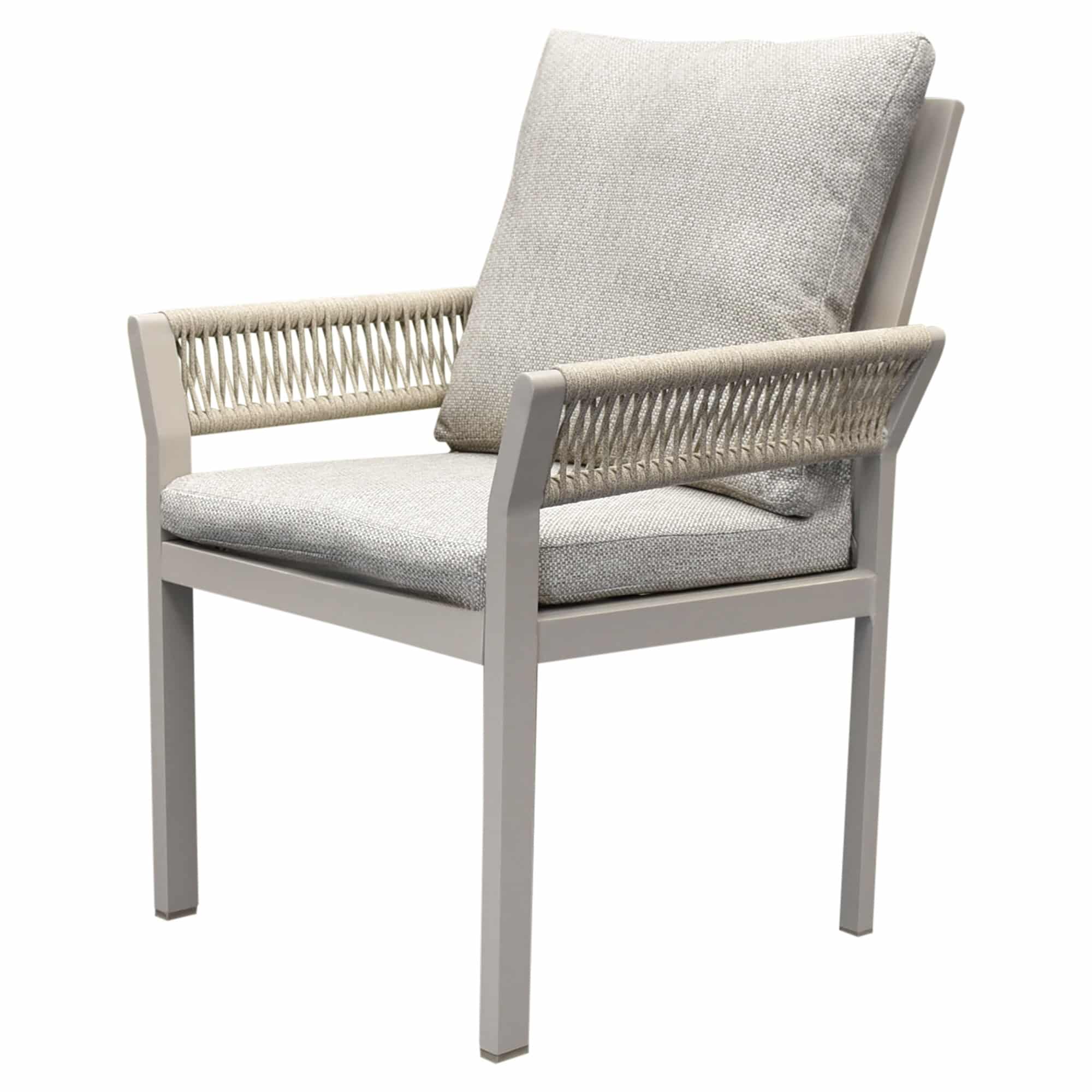 Saigon dining tuinstoel aluminium latte soft grey kussens