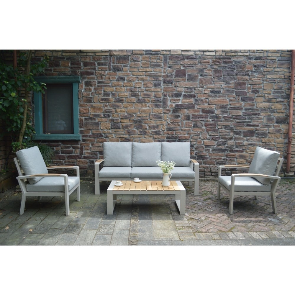 Seattle stoel-bank loungeset | aluminium + polywood | beige