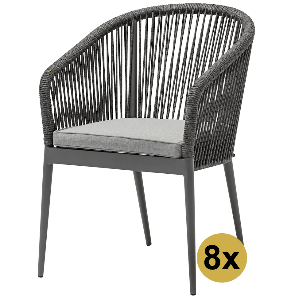 Set van 8 Lissabon dining tuinstoel rope stapelbaar
