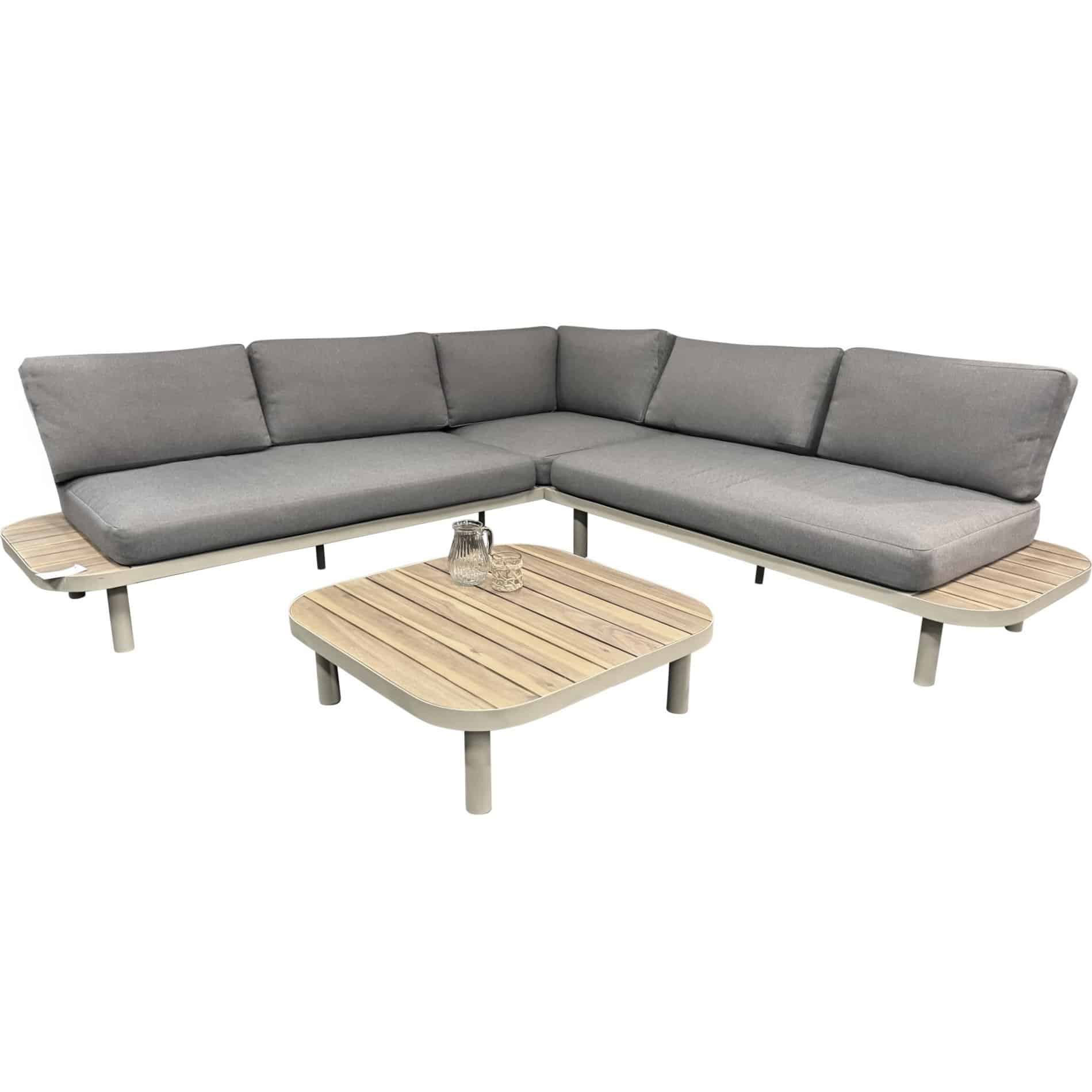 Amore platform hoek loungeset 3 delig latte zand aluminium