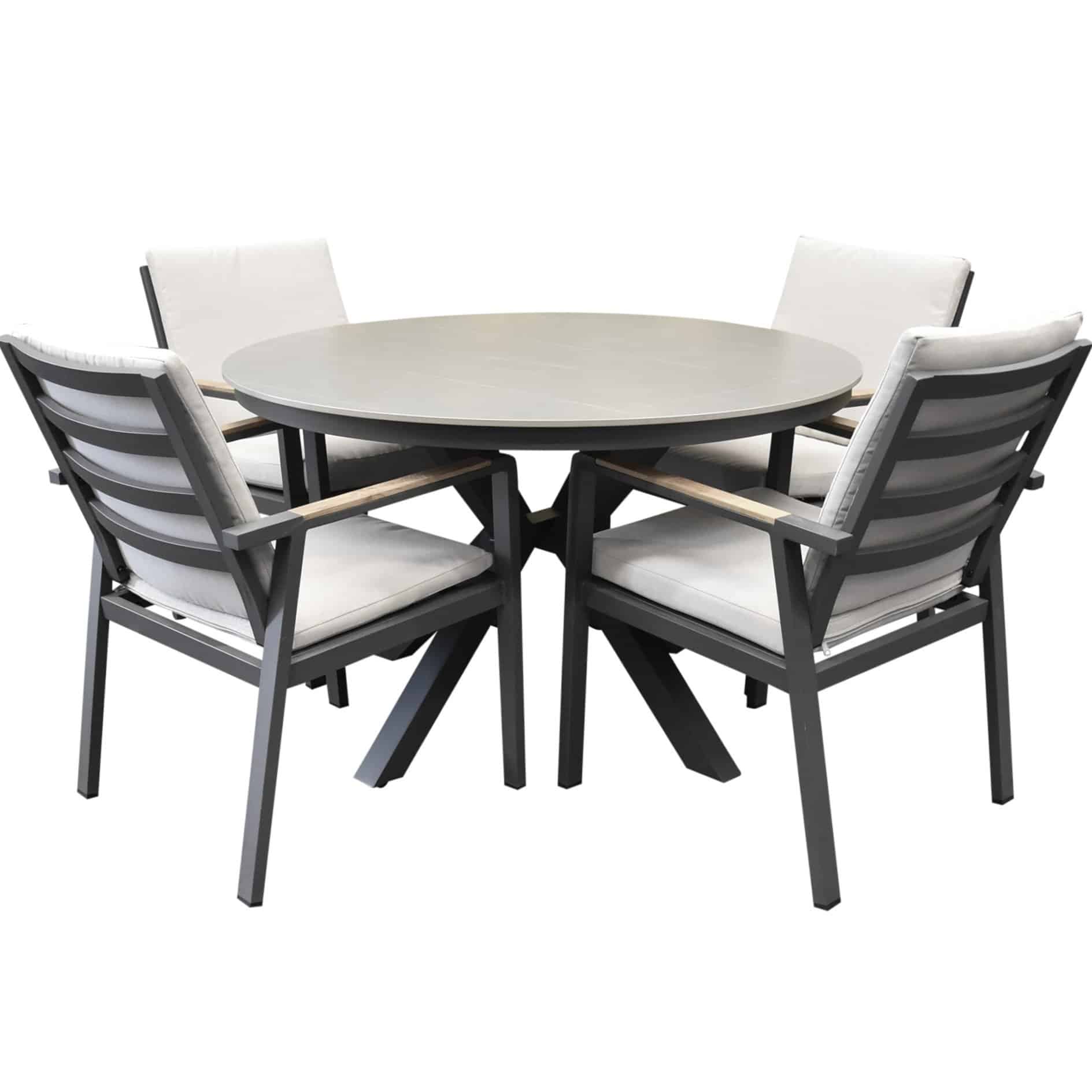 Lola Samantha dining tuinset 120xH75 cm rond 5 delig antraciet keramisch blad