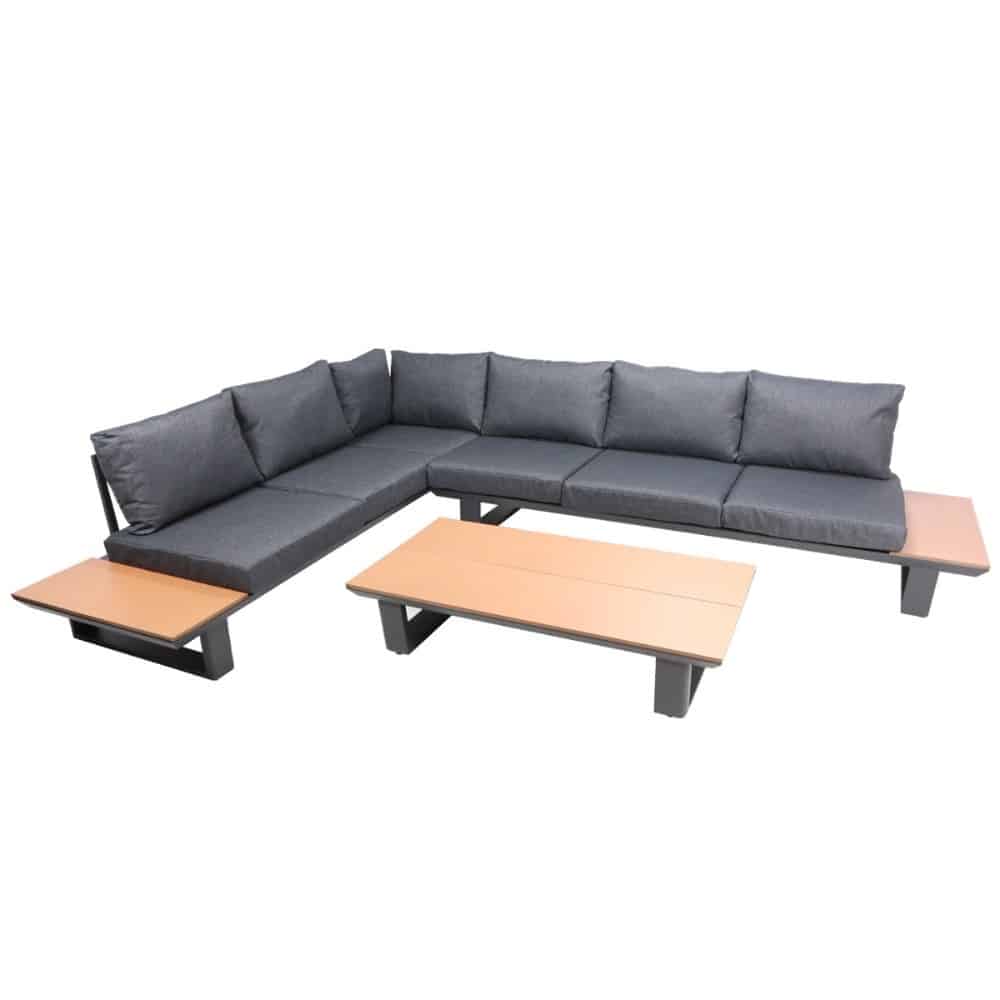Nevada hoek loungeset | aluminium + hardhout | antraciet | 305x228cm