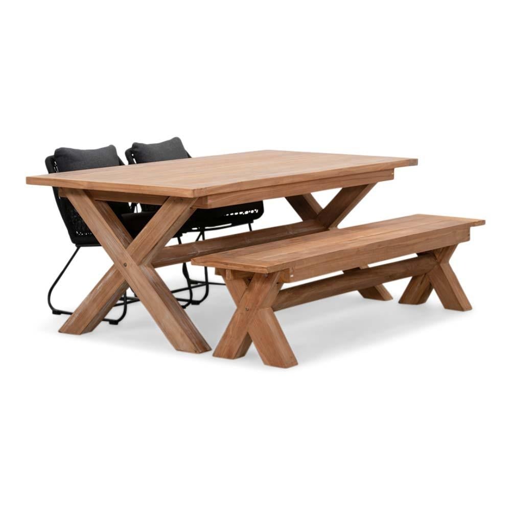 Riga/Portofino zwart stoel-bank dining tuinset 4-delig | hardhout + touw | 200cm