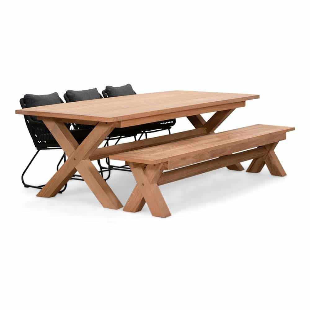 Riga/Portofino zwart stoel-bank dining tuinset 5-delig | hardhout + touw | 250cm