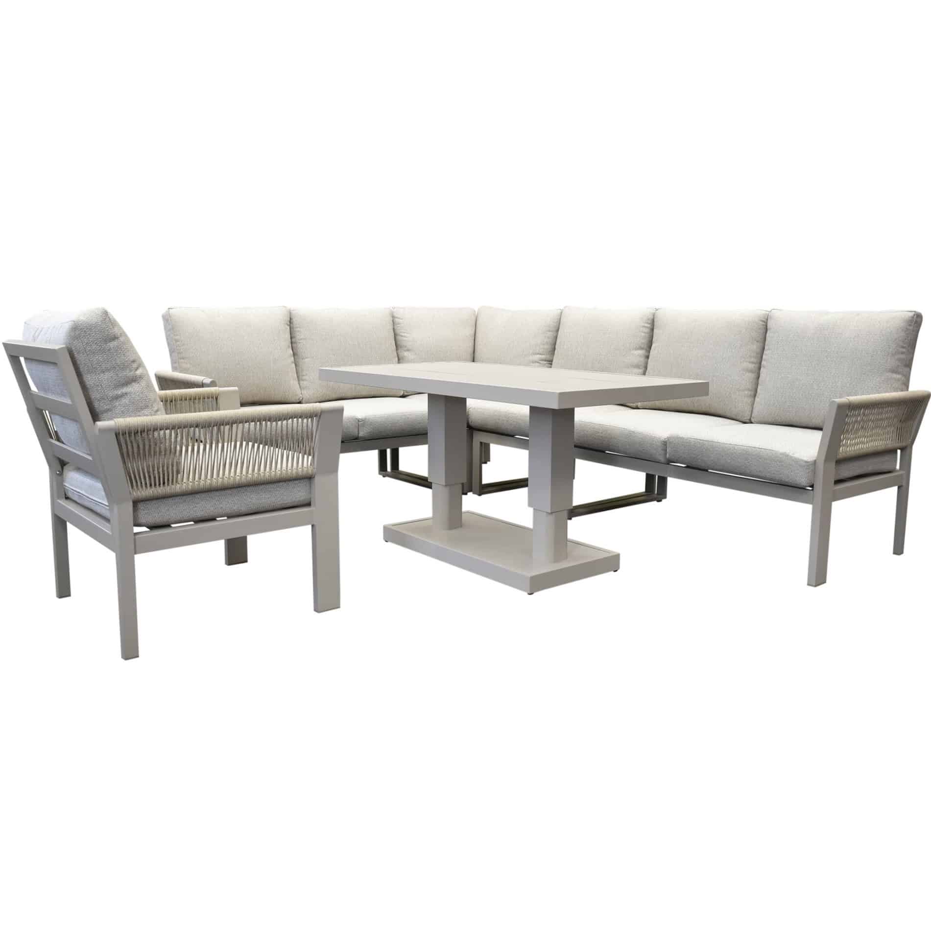Saigon lounge dining set 6 delig verstelbare tafel latte zand aluminium