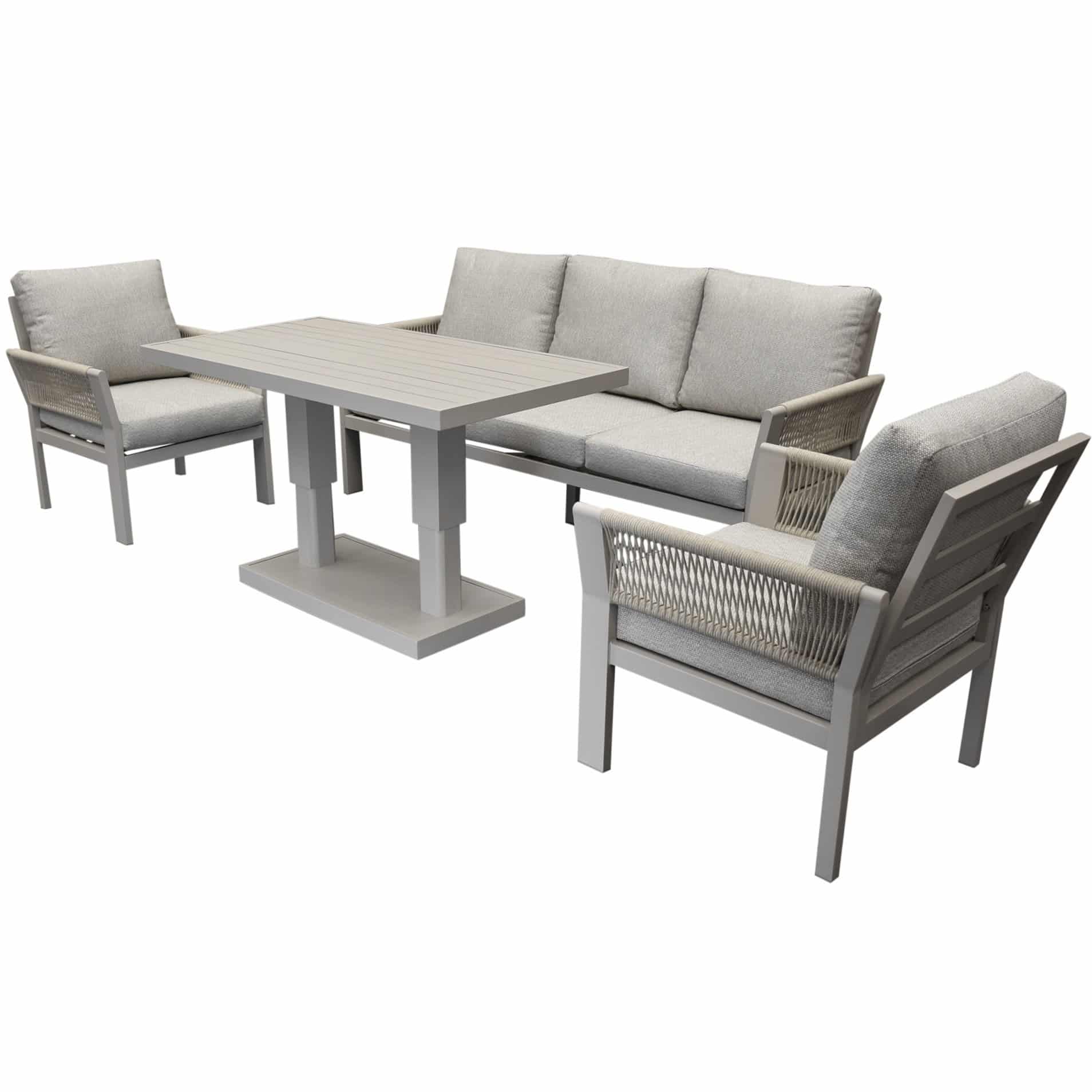 Saigon stoel bank dining loungeset 4 delig verstelbare tafel latte zand aluminium